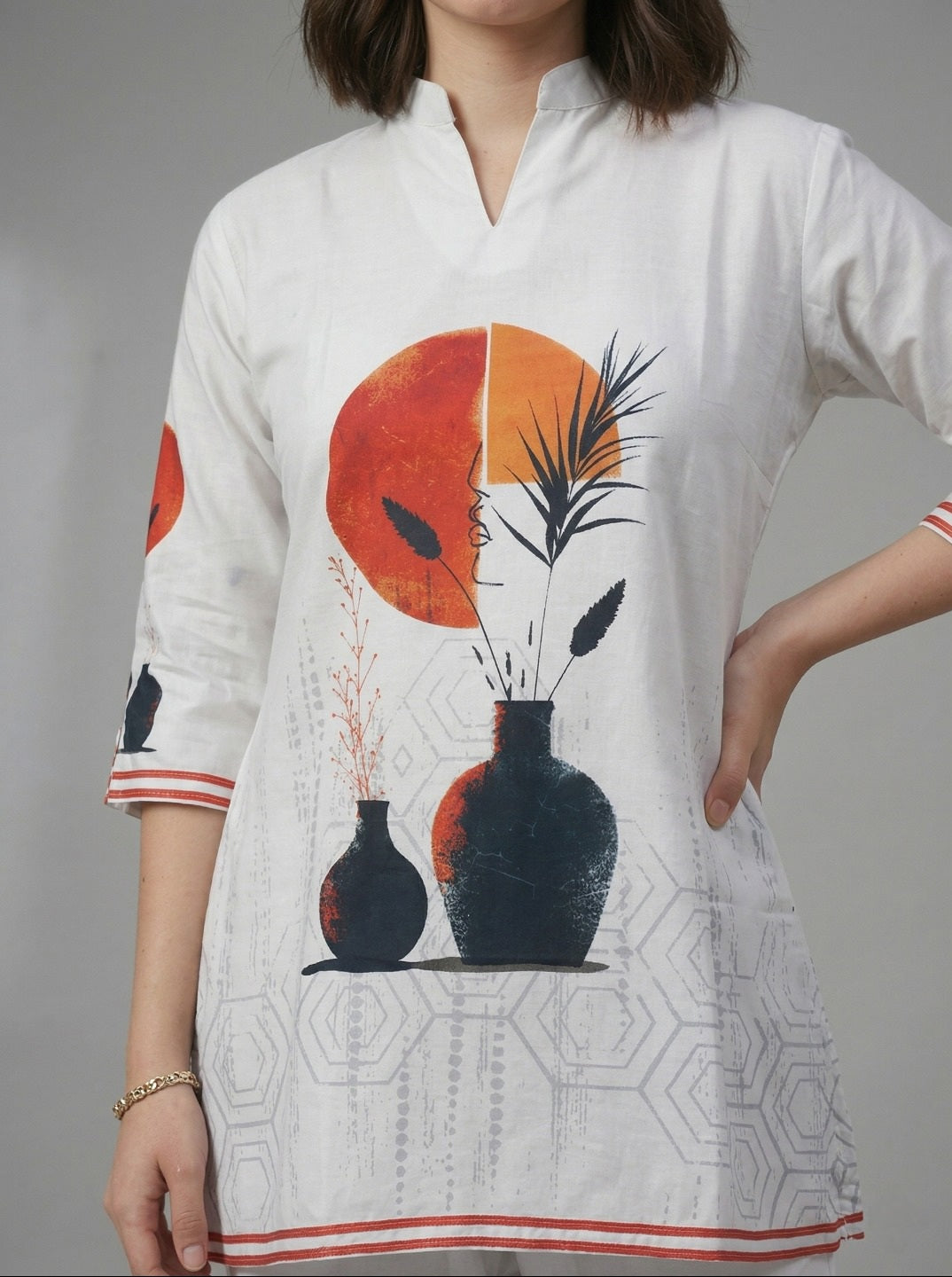 Women White Printed Rayon Slub Co-Ord Set | Casual Ethnic Two Piece Kurta Pant Set for Daily & Office Wear