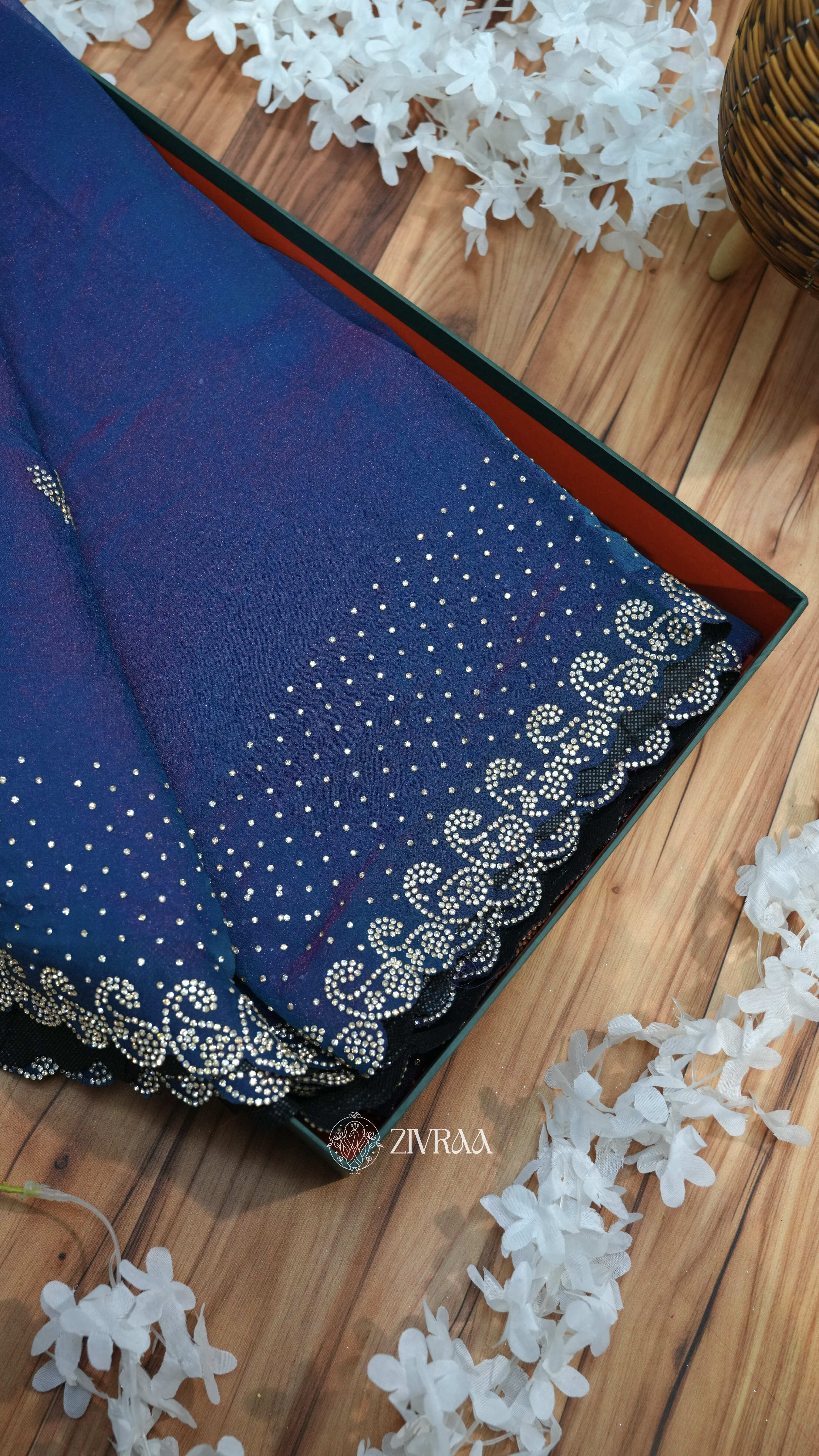 Elegant Dark Olive Stone Work Designer Saree with Embellished Border