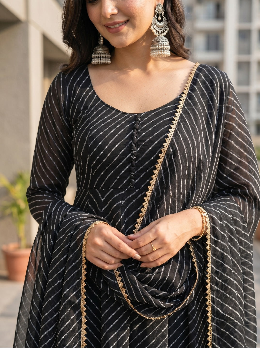 premium Laheriya Print Anarkali Suit Set with Dupatta | Designer Fox Georgette Flared Kurta Set for Women