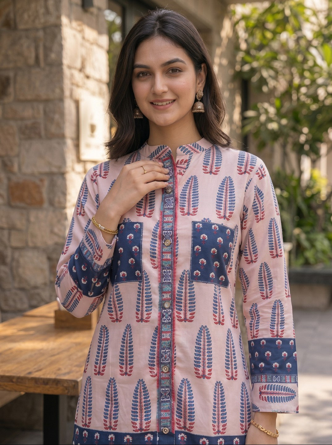 Peach Printed Rayon Slub Co-Ord Set for Women | Ethnic Casual Kurta & Pant Set | Straight Fit Stylish Co-Ord Set