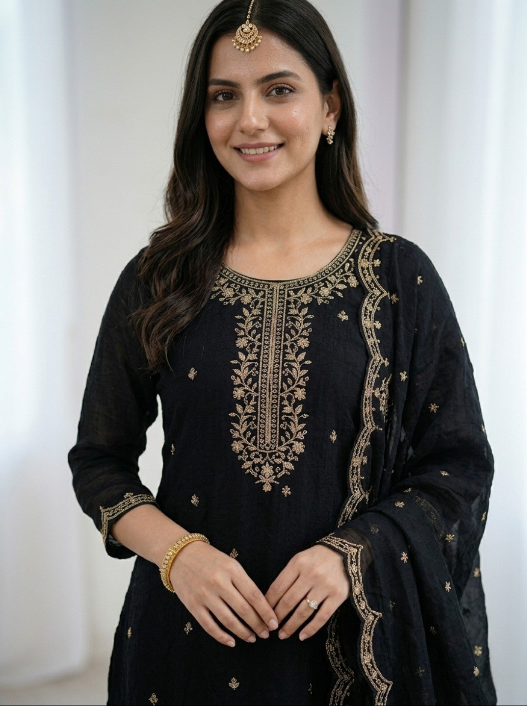 Black Embroidered Kurta Sharara Set with Dupatta | Heavy Crunchy Silk Festive Wear | Designer Ethnic Suit for Women