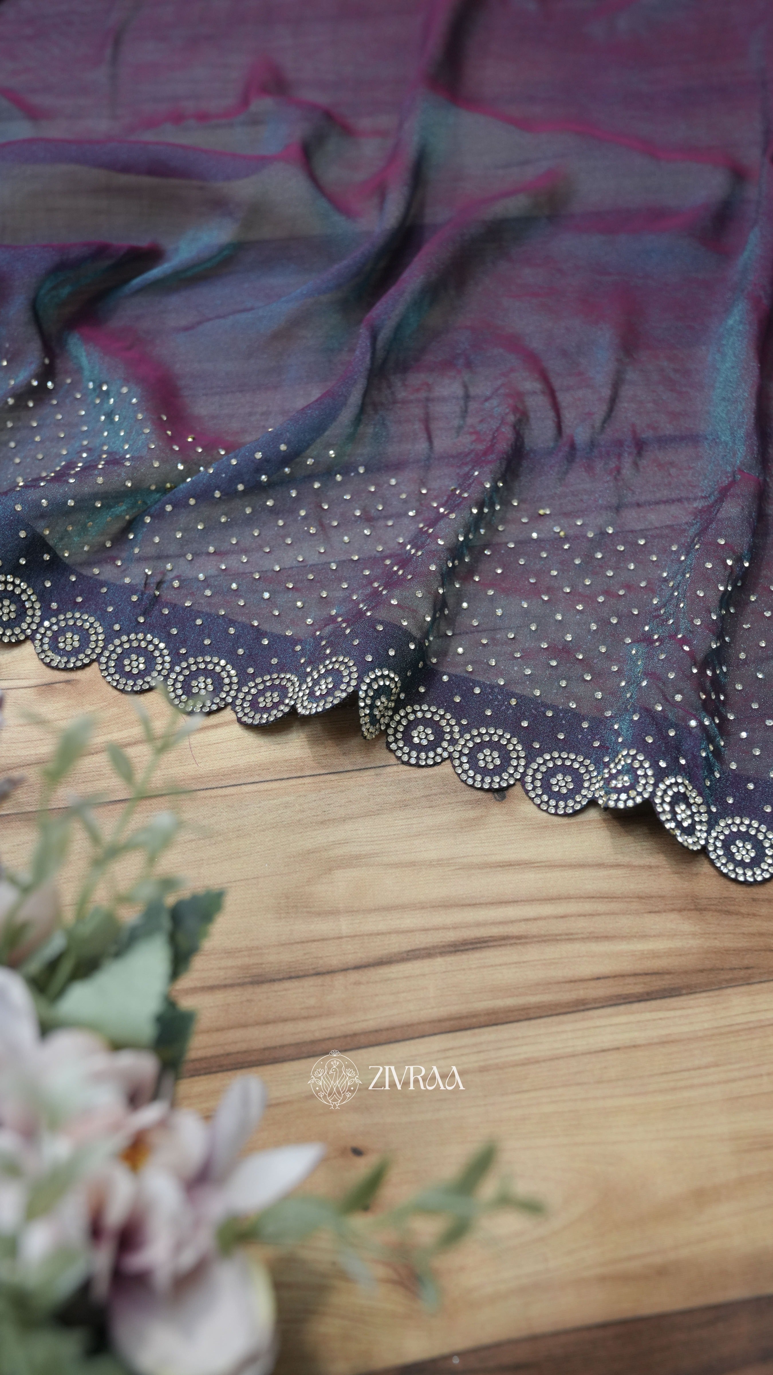 Elegant purple Stone Work Saree with Designer Border | Party & Festive Wear