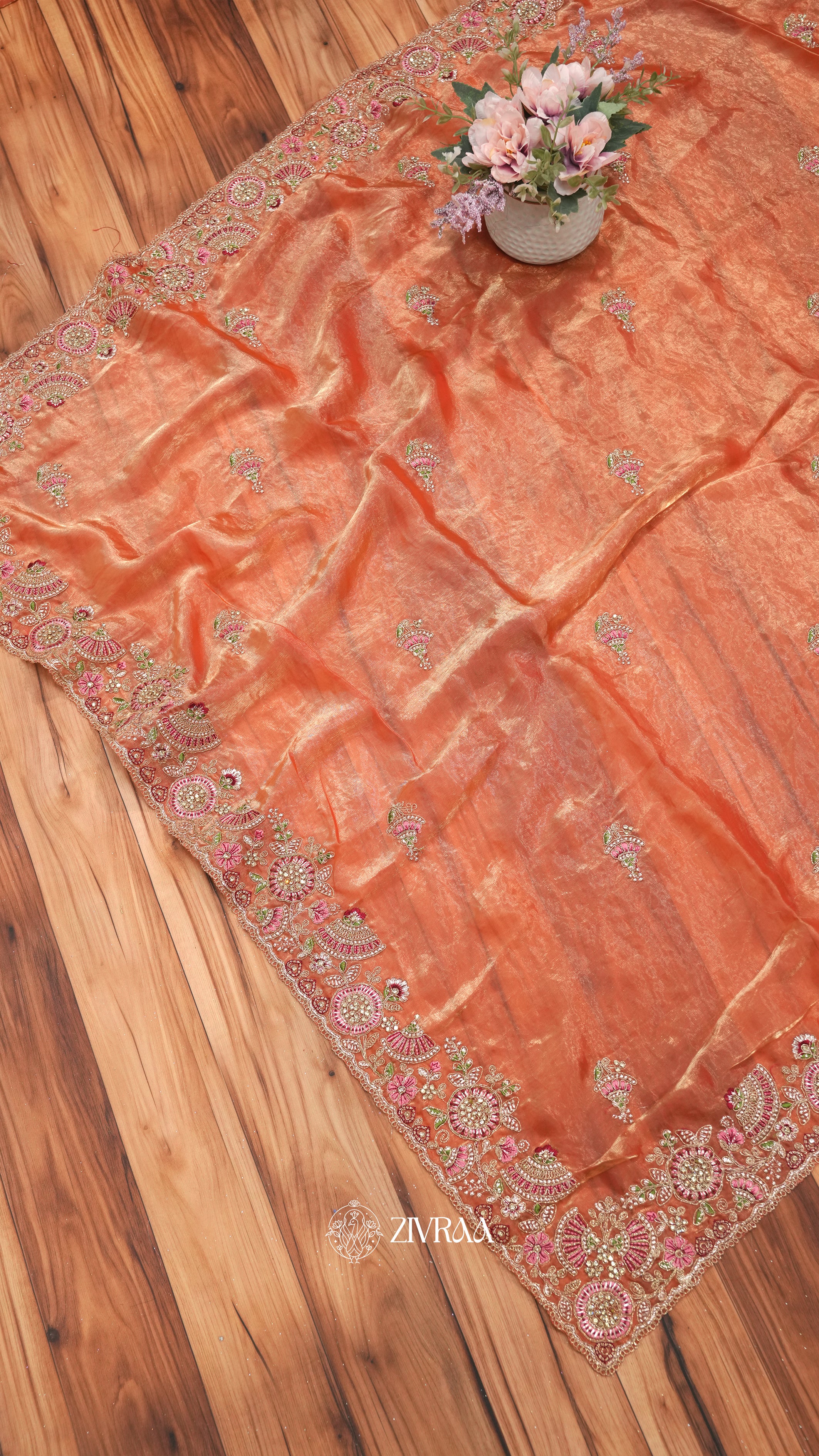 Mustard Golden Silk Saree with Heavy Floral Embroidered Border & Zari Work