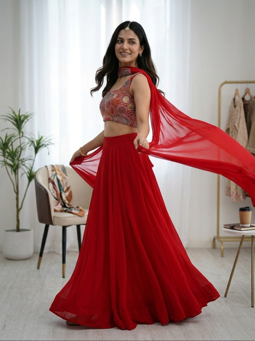 Georgette Lehenga Choli with Embroidered Blouse & Dupatta | Festive & Haldi Special Outfit