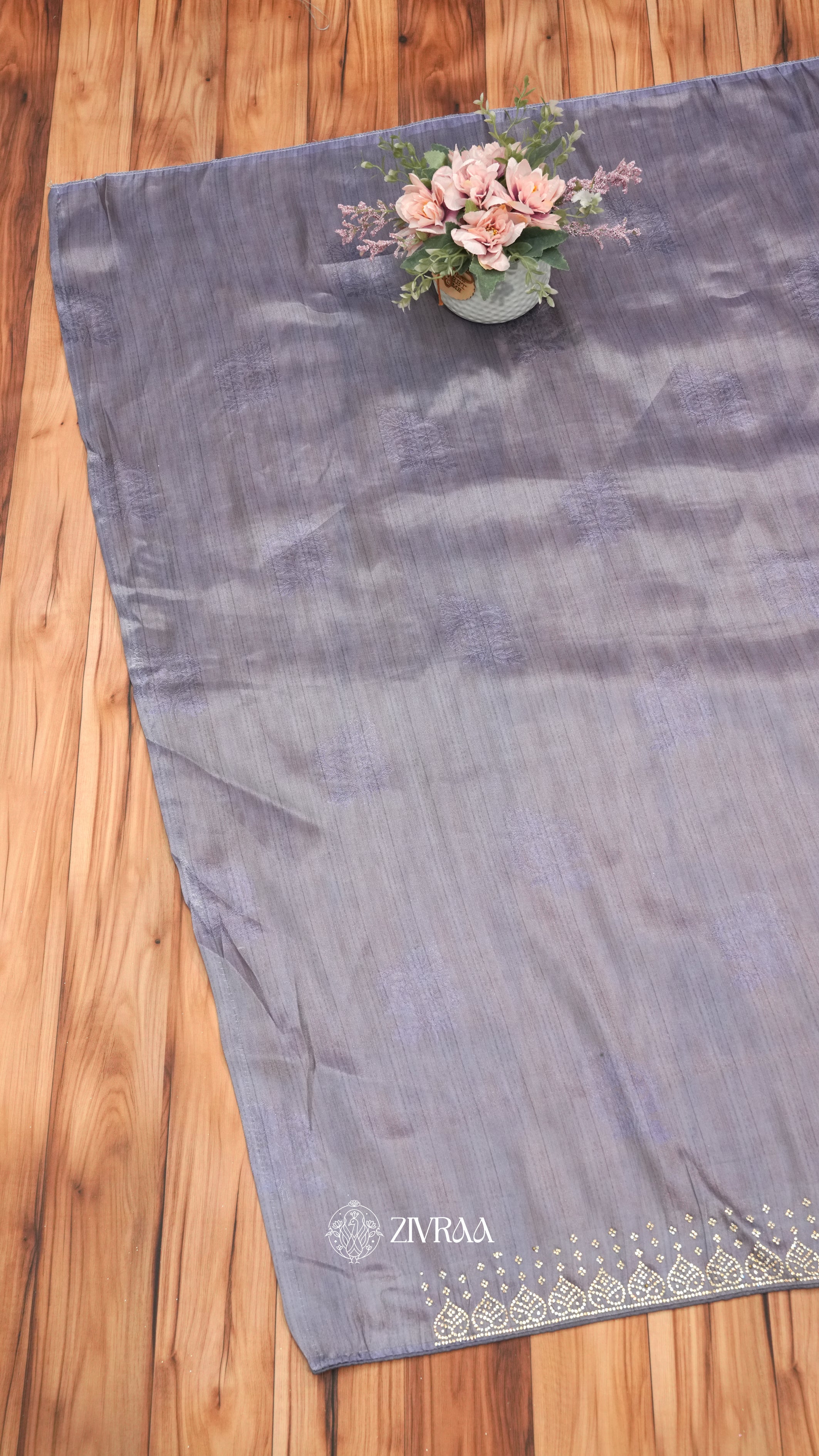 Lovender Folk Art Printed Saree with Traditional Rajasthani Motif & Zari Border