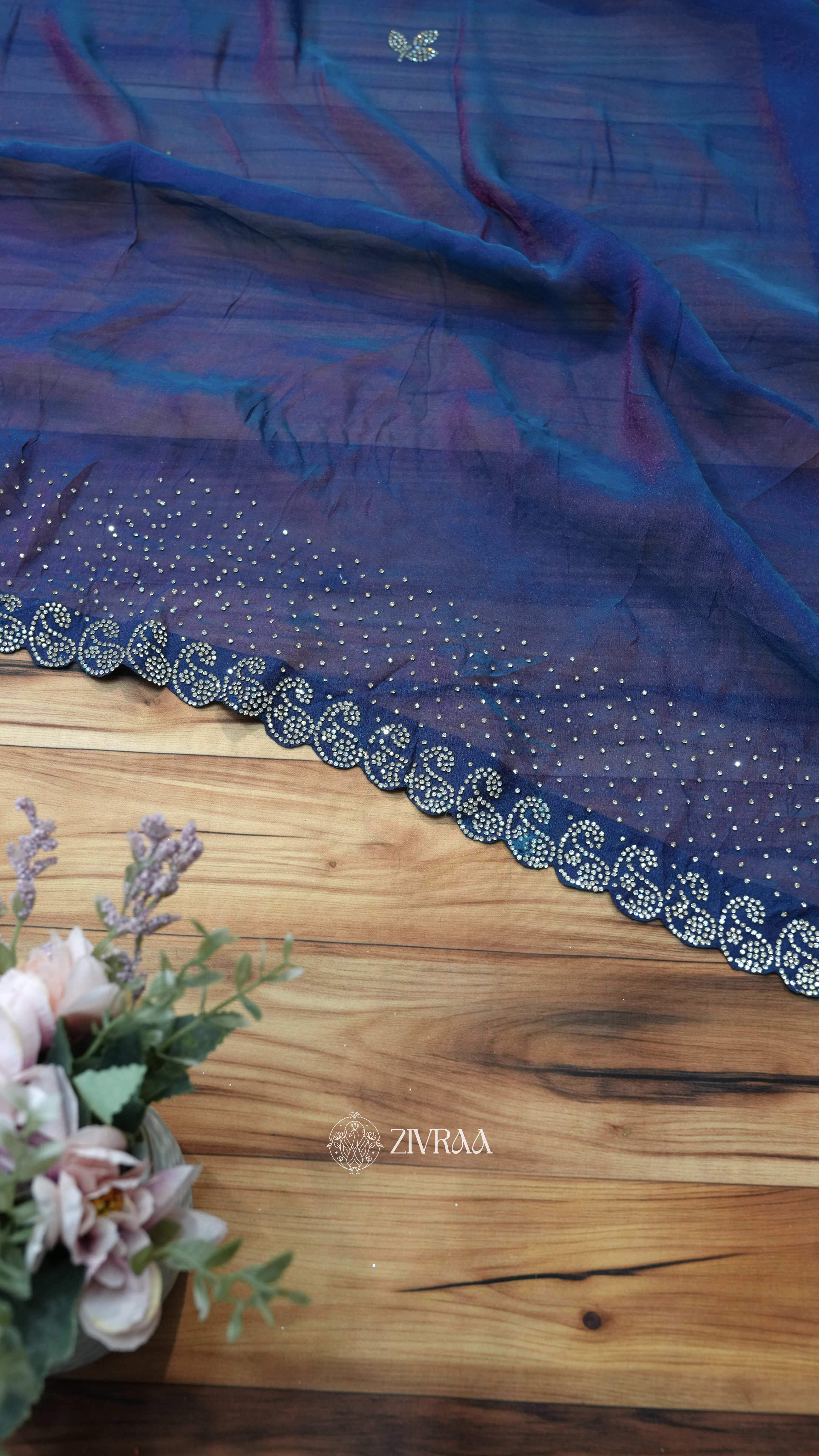 Elegant Dark Olive Stone Work Designer Saree with Embellished Border