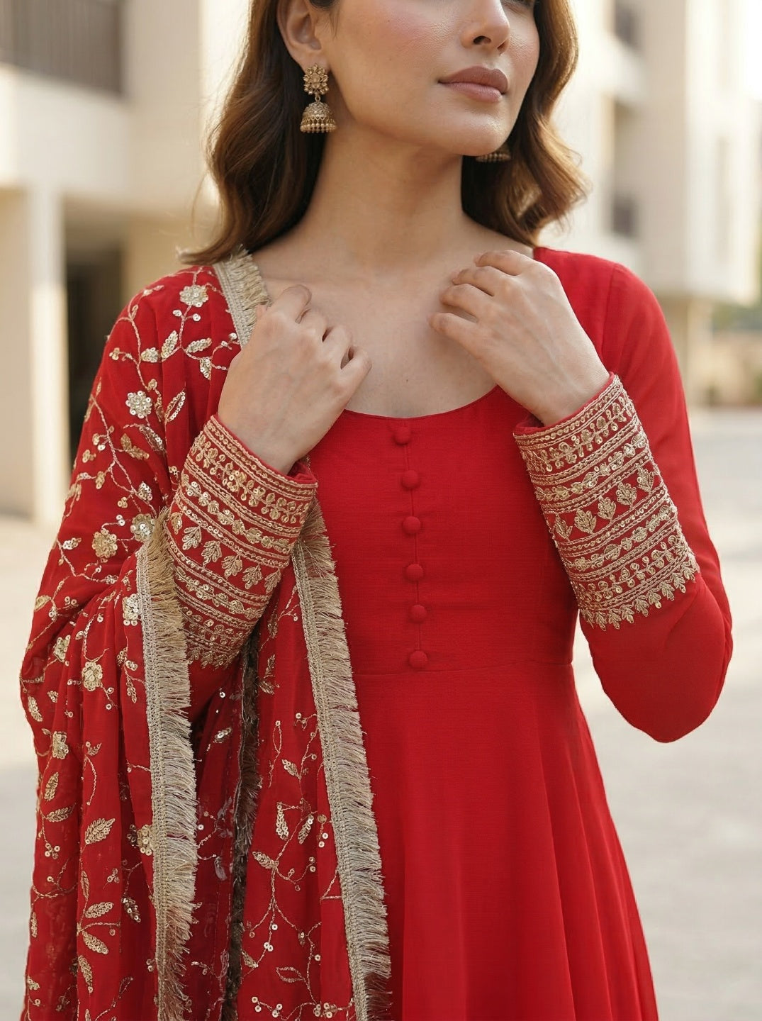 Georgette Anarkali Gown Set with Embroidered Dupatta & Pant – Festive Wear | Fully Stitched