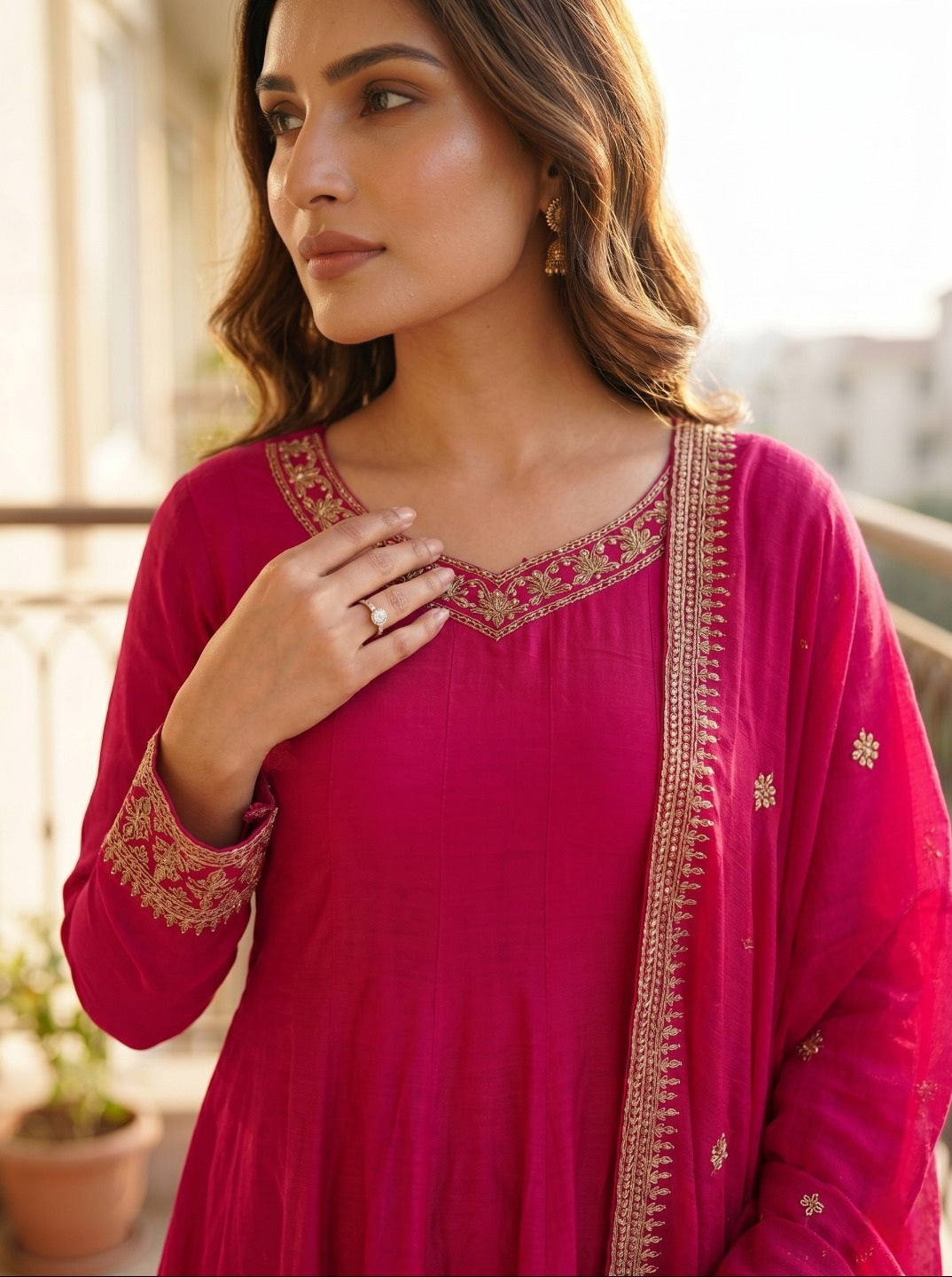 Women Darkpink Vichitra Silk Embroidered 3 Piece Kurta Set with Dupatta | Festive & Party Wear Ethnic Set