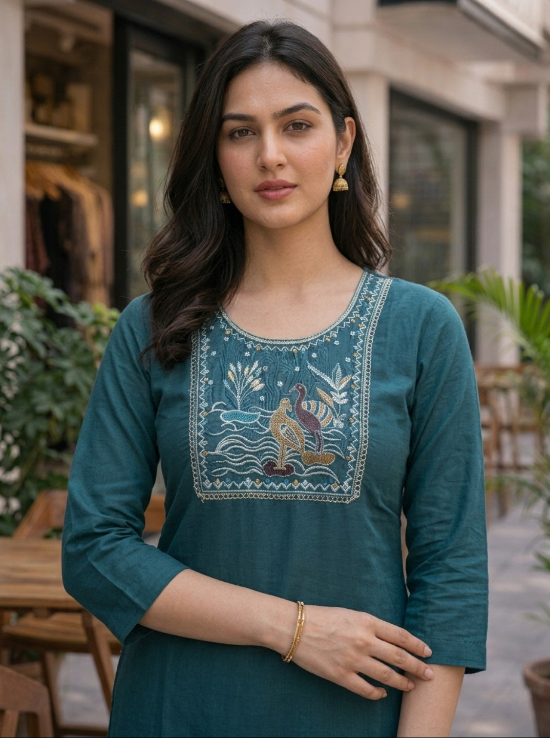 Stylish Teal Green Rayon Slub Embroidered Straight Kurti for Women | Casual Ethnic Wear