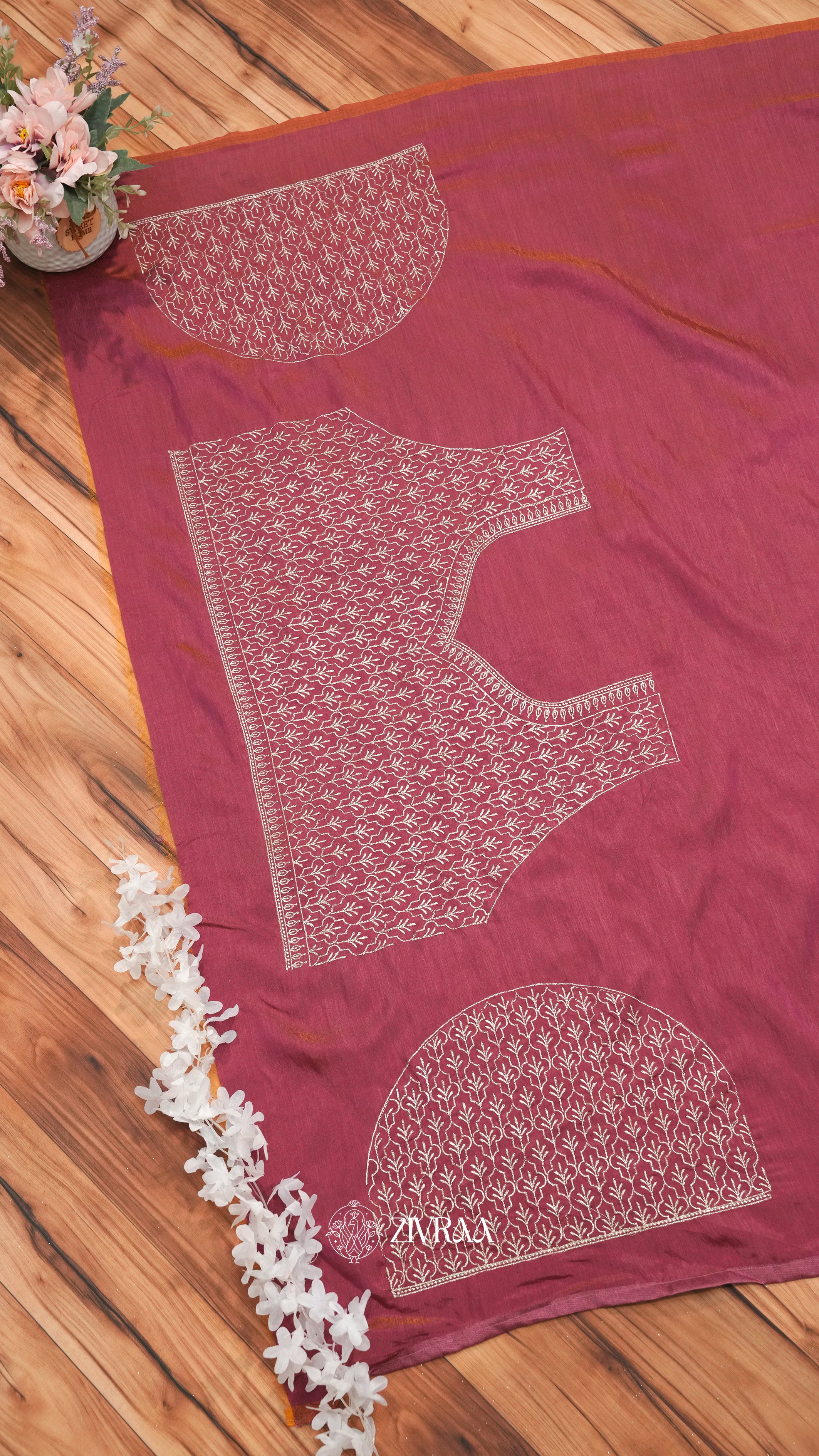 Elegant Dark pink Embroidered Saree with Traditional Border