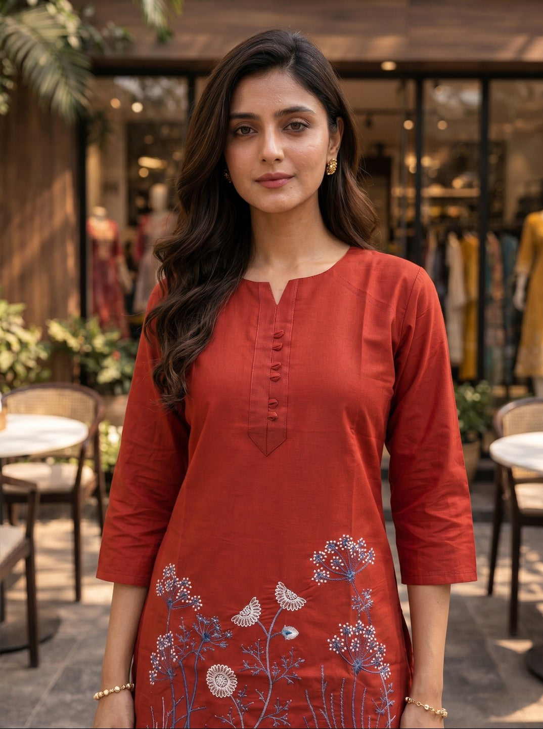 Women's Rust Cotton Floral Printed Co-Ord Set | Straight Fit Top With Matching Pants | Casual & Ethnic Wear Set