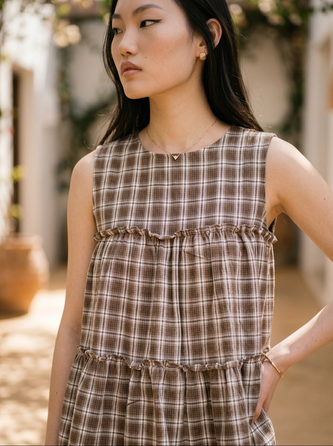 Women's Premium Linen Cotton Co-Ord Set | Sleeveless Checked Summer Co-Ord Set with Relaxed Pants | Casual Chic Everyday Wear