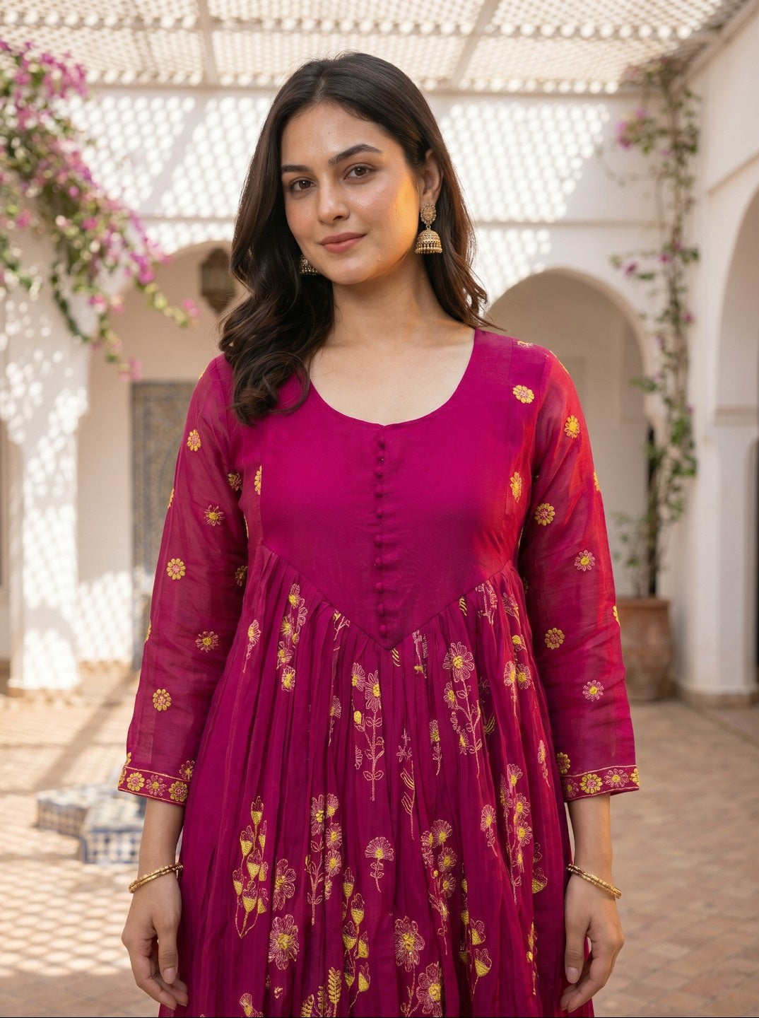 Premium Floral Printed Mal Chanderi Kurta Set for Women with Roman Silk Pant | Elegant Festive & Ethnic Wear