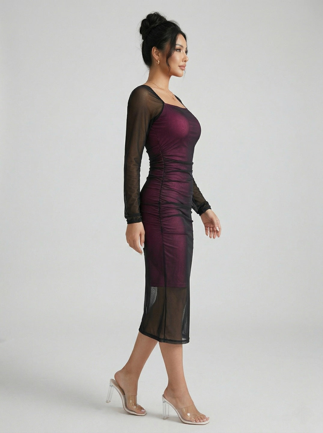 Black & Wine Bodycon Western Dress for Women | Lycra Stretch Party Wear Midi Dress