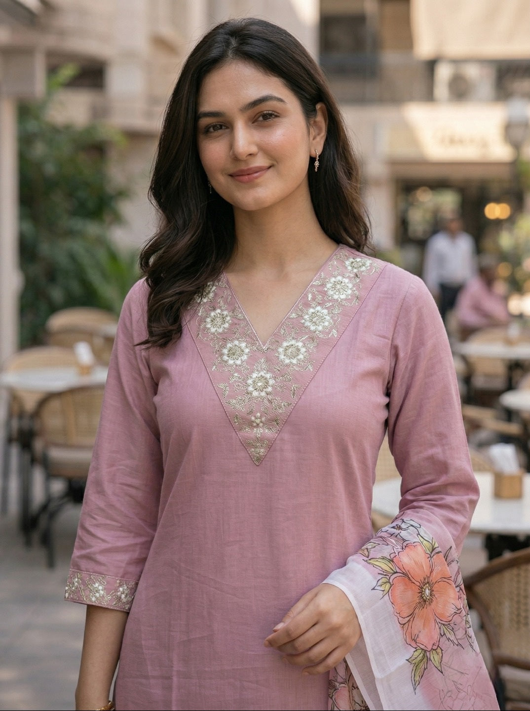Women Rayon Slub Kurta Set with Chanderi Floral Digital Print Dupatta | Elegant Ethnic Suit Set