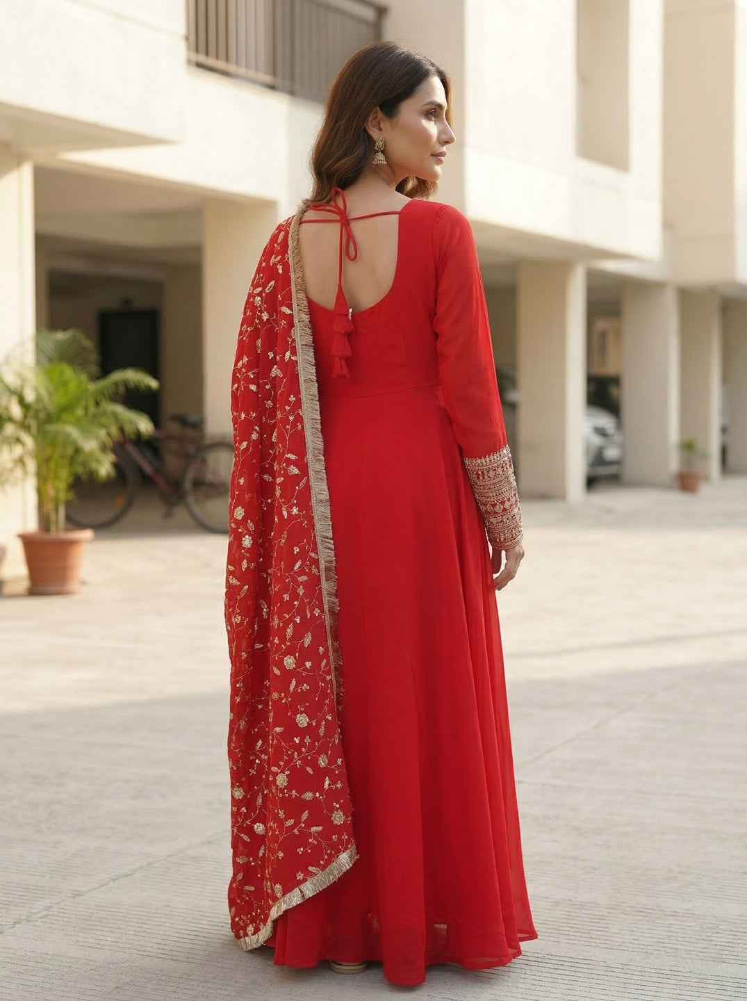 Georgette Anarkali Gown Set with Embroidered Dupatta & Pant – Festive Wear | Fully Stitched