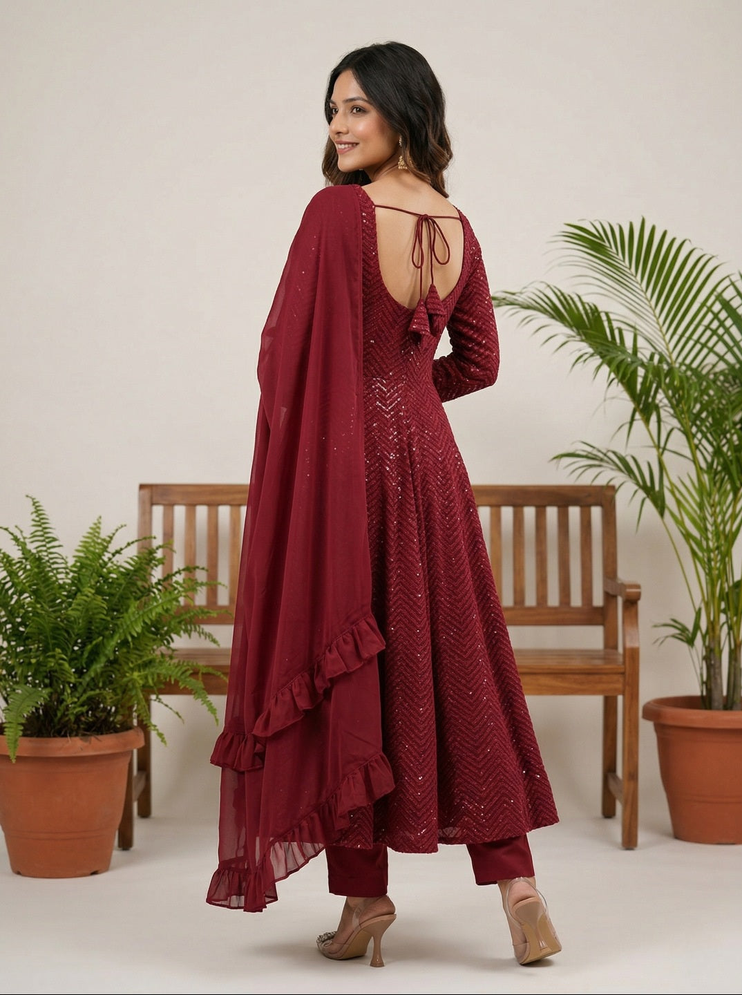 Georgette Anarkali Suit Set with Dupatta | Designer Lucknowi Embroidered Ethnic Wear
