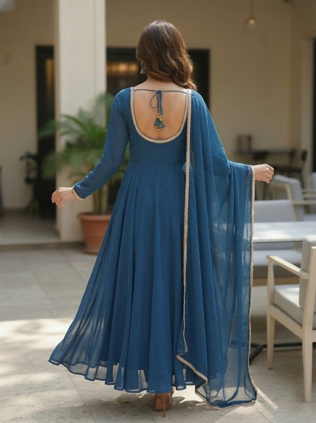 Georgette Anarkali Gown with Dupatta | Flared Festive & Wedding Wear for Women