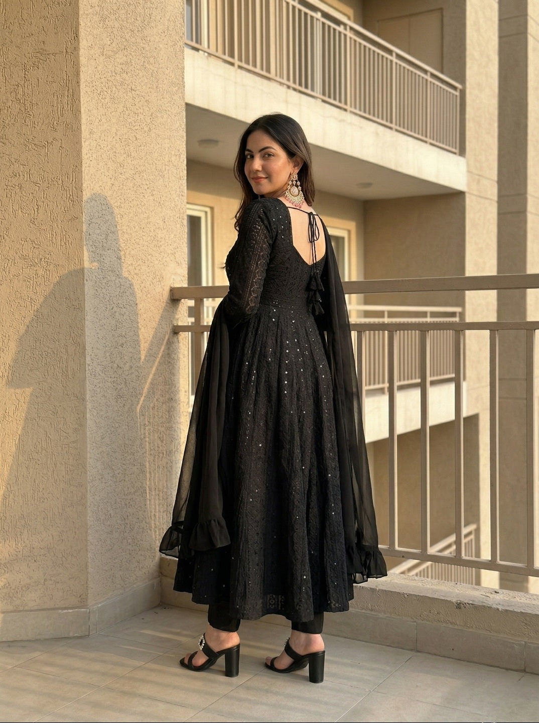 Lucknowi Georgette Anarkali Suit Set with Dupatta | Heavy Sequence Work Ethnic Wear for Women