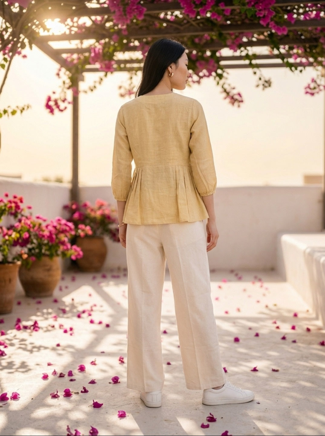 Women Trendy Linen Cotton Co-Ord Set | Elegant Peplum Summer Co-Ord Set Outfit
