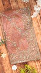 Sage Green Shimmer net Saree with Floral Embroidery & Heavy Designer Border