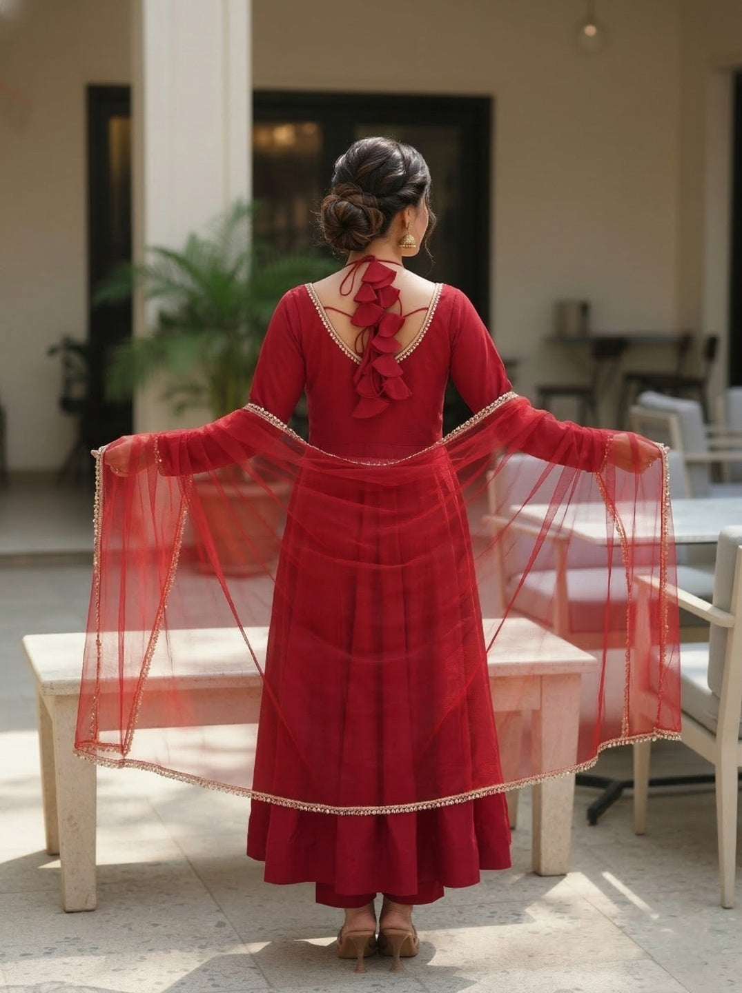 Anarkali Kurta Set with Net Dupatta | Roman Silk Chanderi Festive Wear for Women