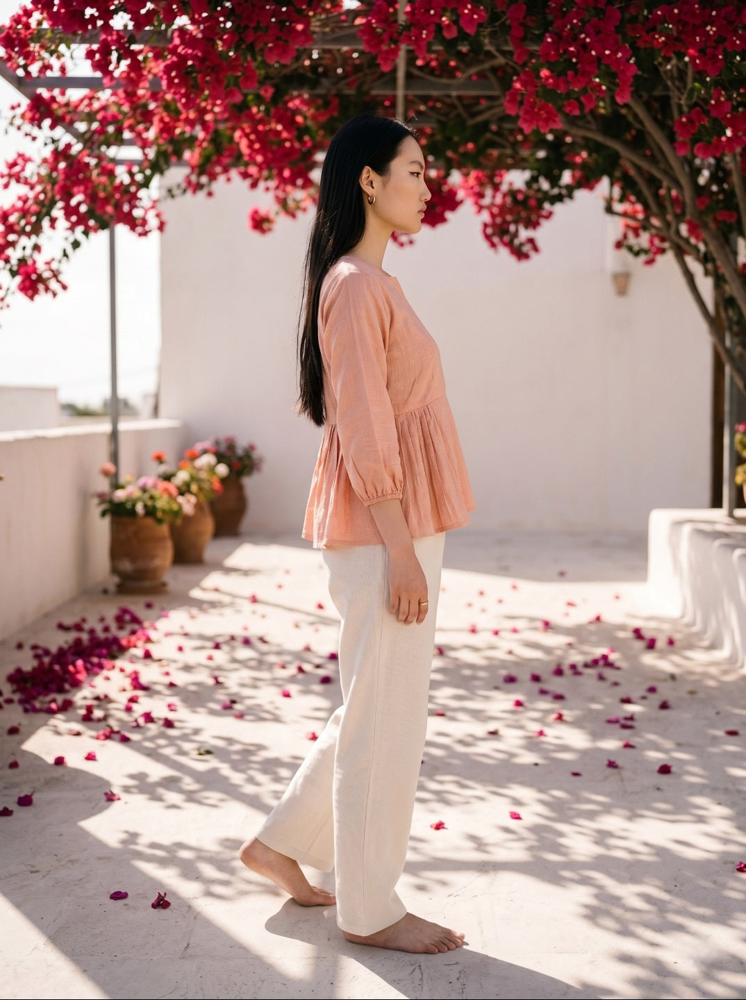 Women Trendy Linen Cotton Co-Ord Set | Elegant Peplum Summer Co-Ord Set Outfit