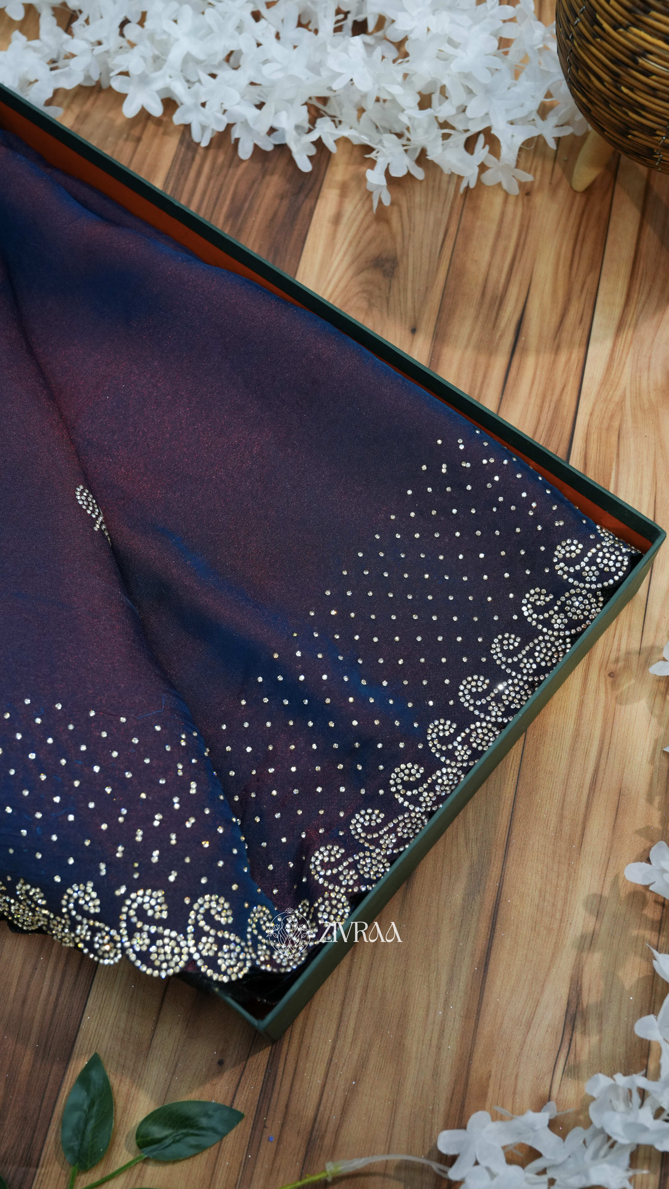 Elegant purple Stone Work Saree with Designer Border | Party & Festive Wear