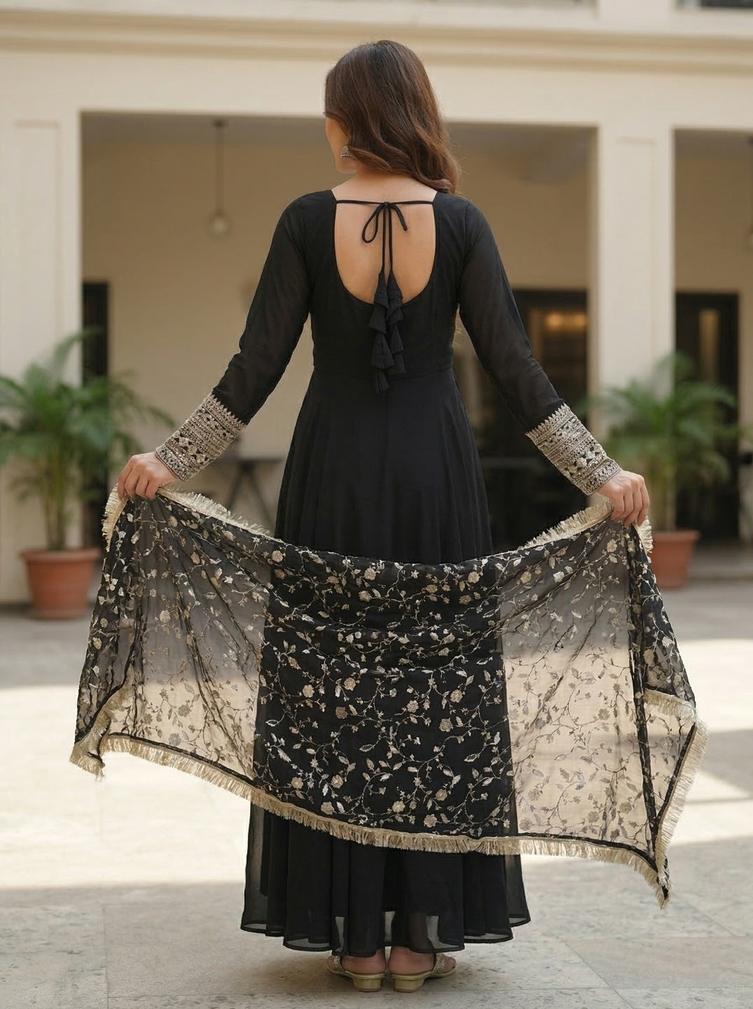 Georgette Anarkali Gown Set with Embroidered Dupatta & Pant – Festive Wear | Fully Stitched