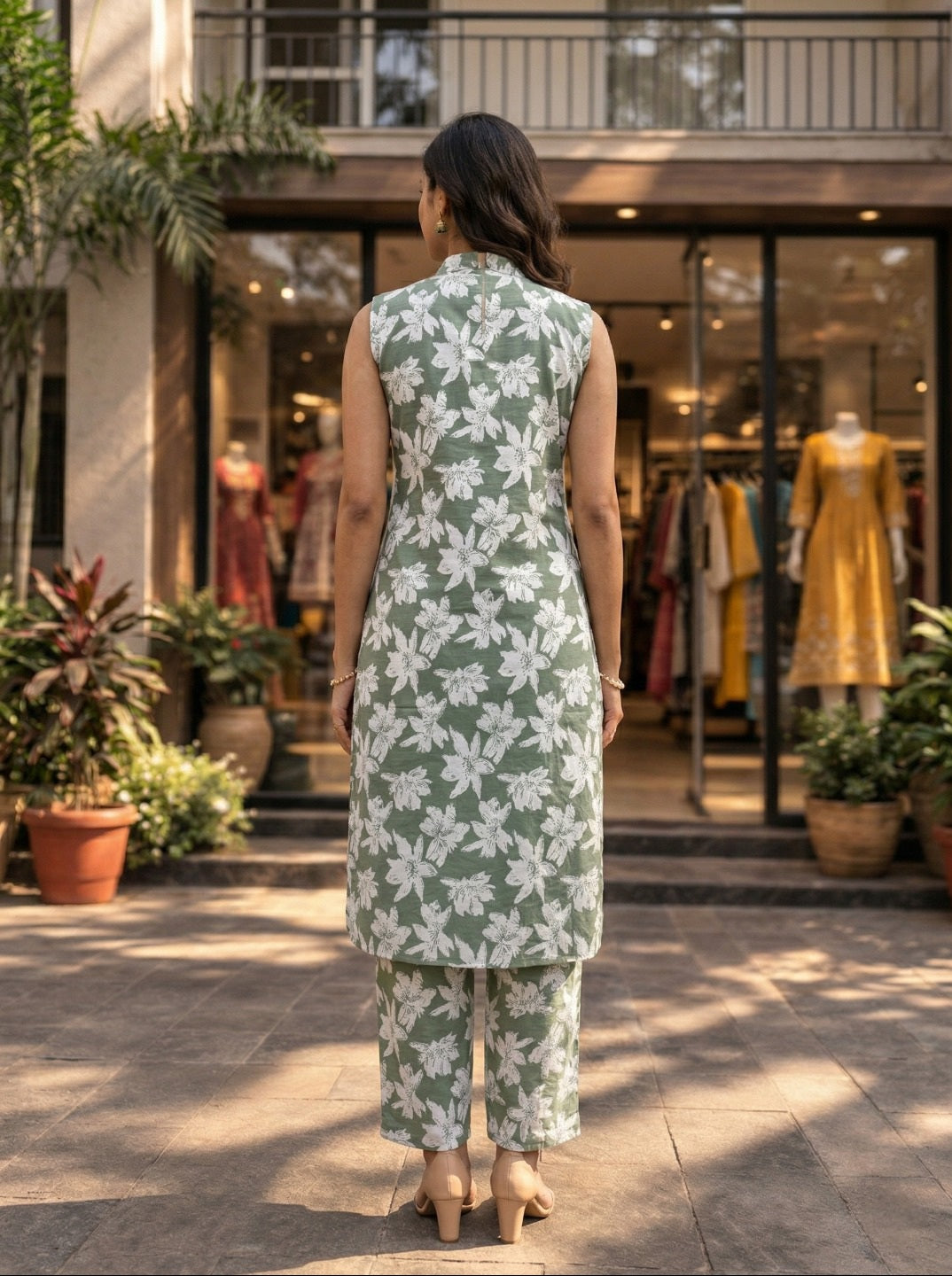 Women Floral Printed 2 Piece Kurta Set with Pants | Sleeveless Straight Kurti Set | Summer Ethnic Wear for Women