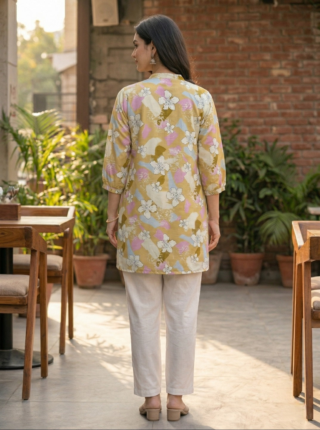 Women Floral Printed Cotton Kurti | 3/4th Sleeve Straight Fit Ethnic Kurta for Daily Wear, Office Wear & Summer Casual Outfit (1 Piece)