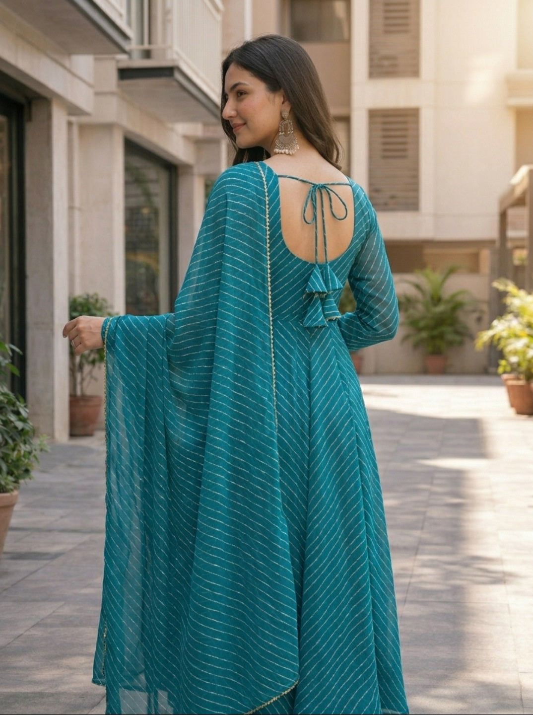 premium Laheriya Print Anarkali Suit Set with Dupatta | Designer Fox Georgette Flared Kurta Set for Women