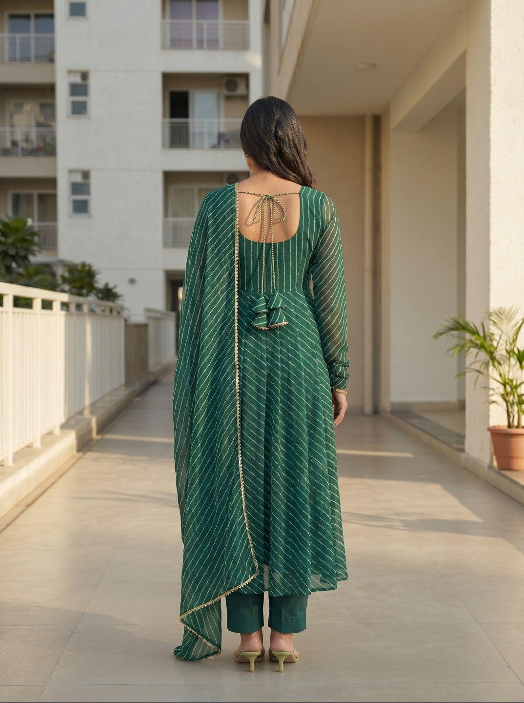 premium Laheriya Print Anarkali Suit Set with Dupatta | Designer Fox Georgette Flared Kurta Set for Women