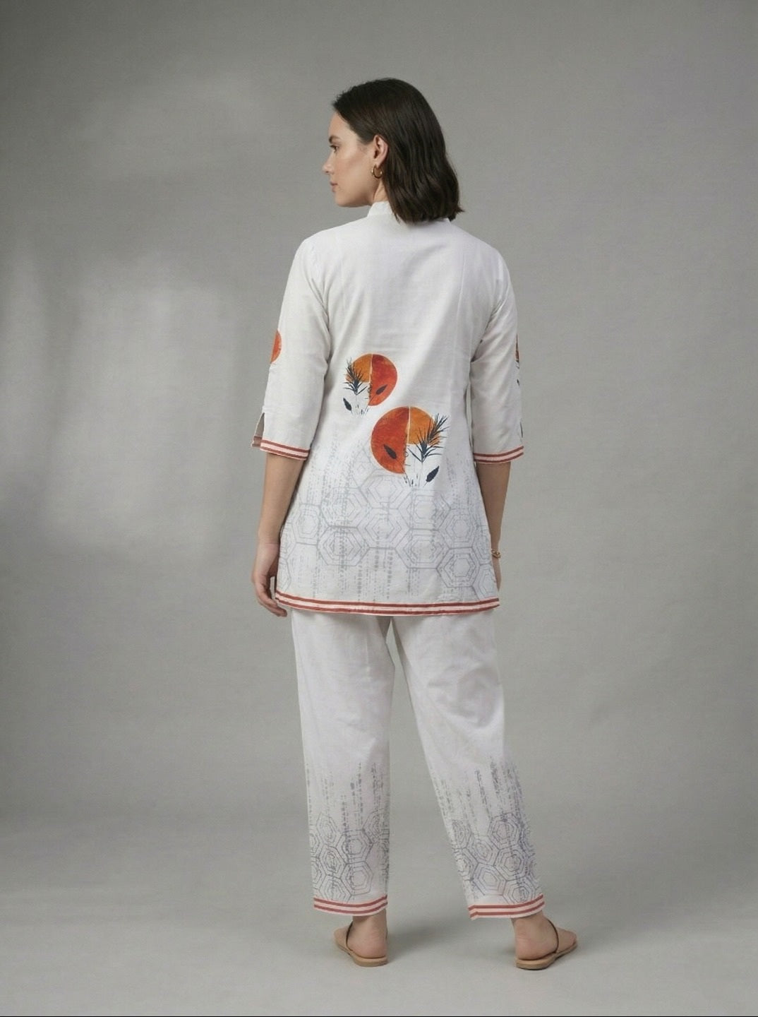 Women White Printed Rayon Slub Co-Ord Set | Casual Ethnic Two Piece Kurta Pant Set for Daily & Office Wear