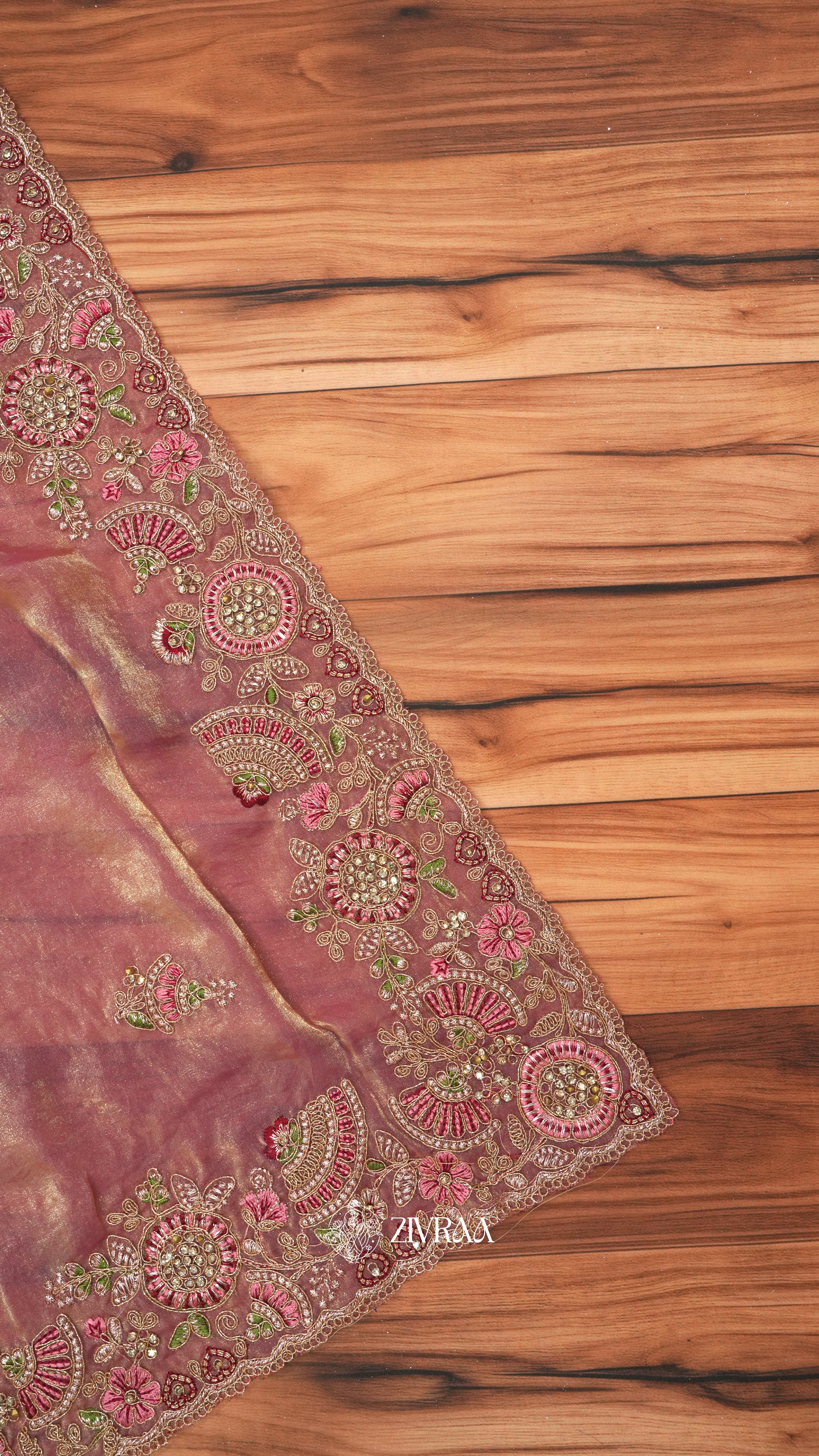 Elegant Lavender Grey Embroidered Organza Saree with Heavy Floral Zari Border