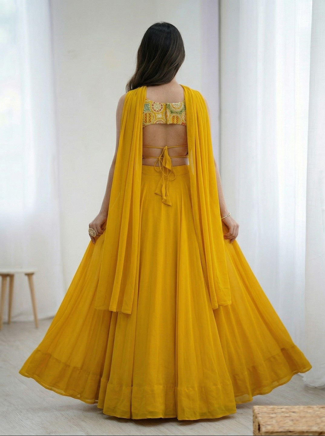 Georgette Lehenga Choli with Embroidered Blouse & Dupatta | Festive & Haldi Special Outfit
