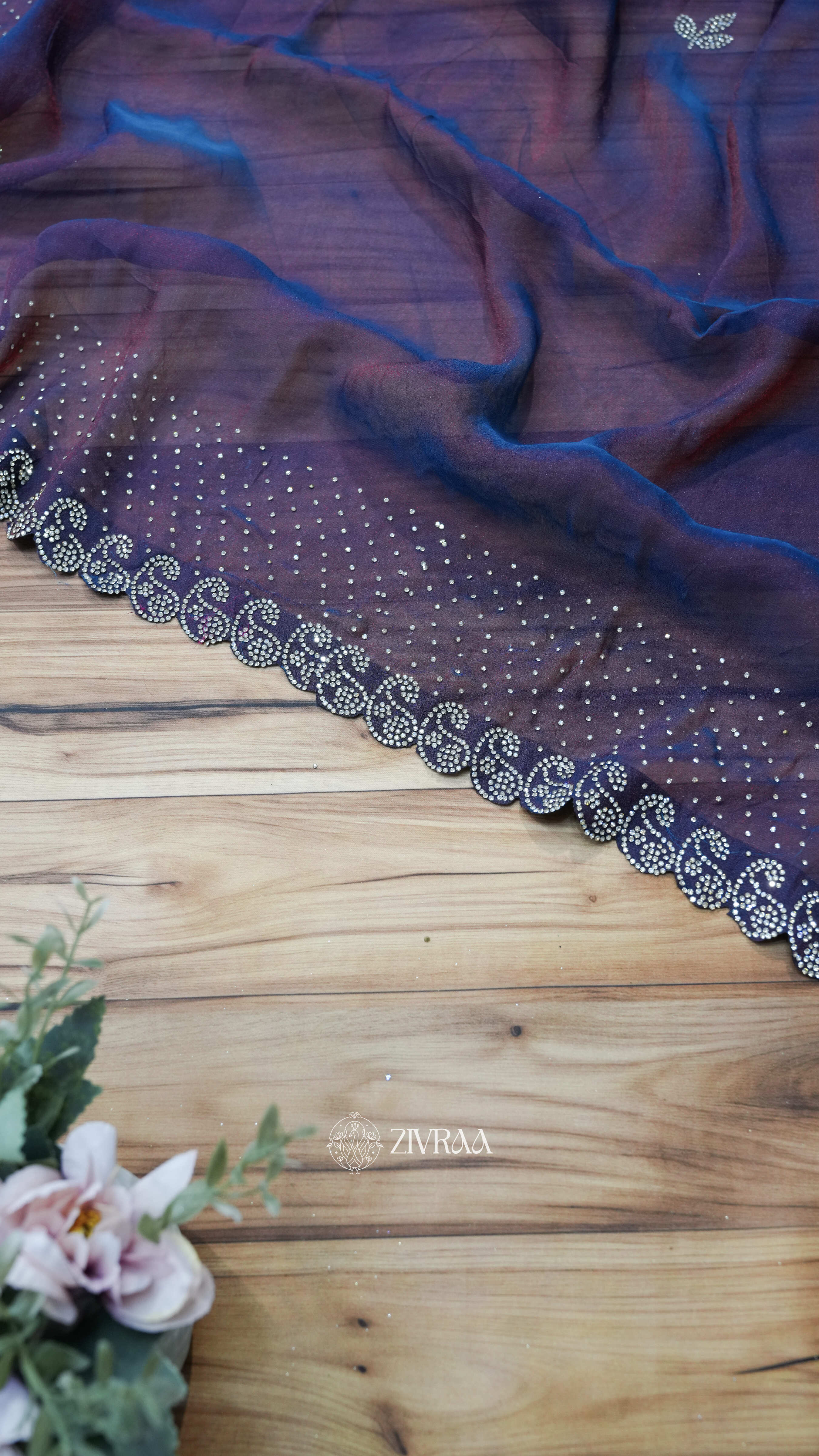 Elegant Dark Olive Stone Work Designer Saree with Embellished Border