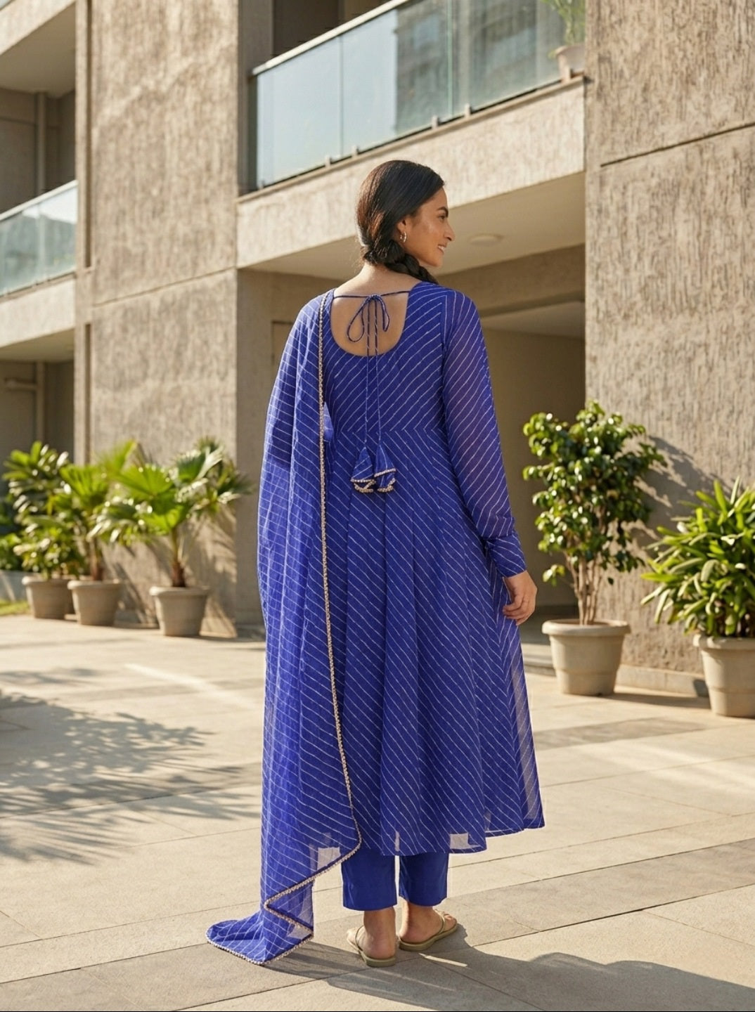 premium Laheriya Print Anarkali Suit Set with Dupatta | Designer Fox Georgette Flared Kurta Set for Women