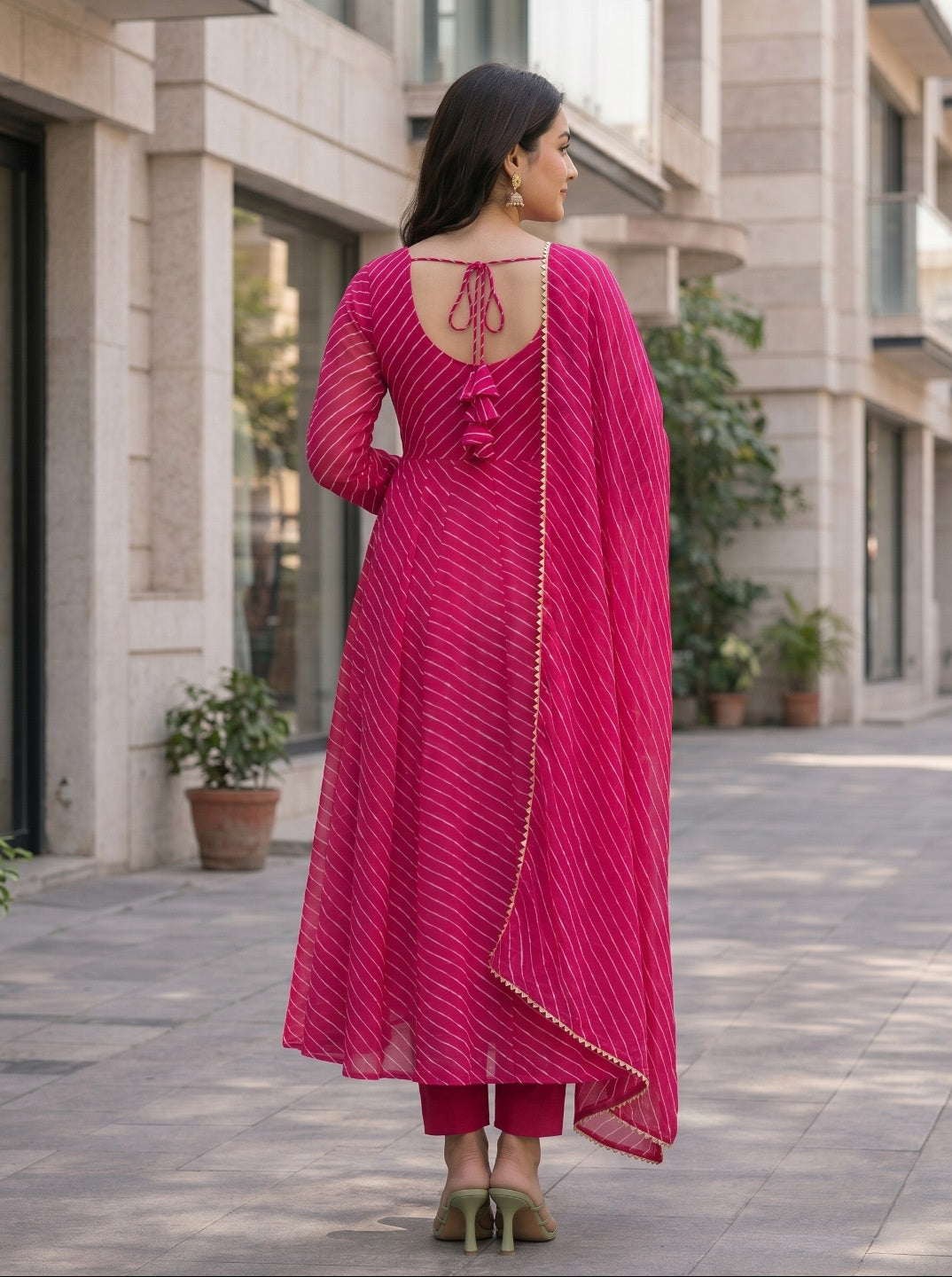 premium Laheriya Print Anarkali Suit Set with Dupatta | Designer Fox Georgette Flared Kurta Set for Women