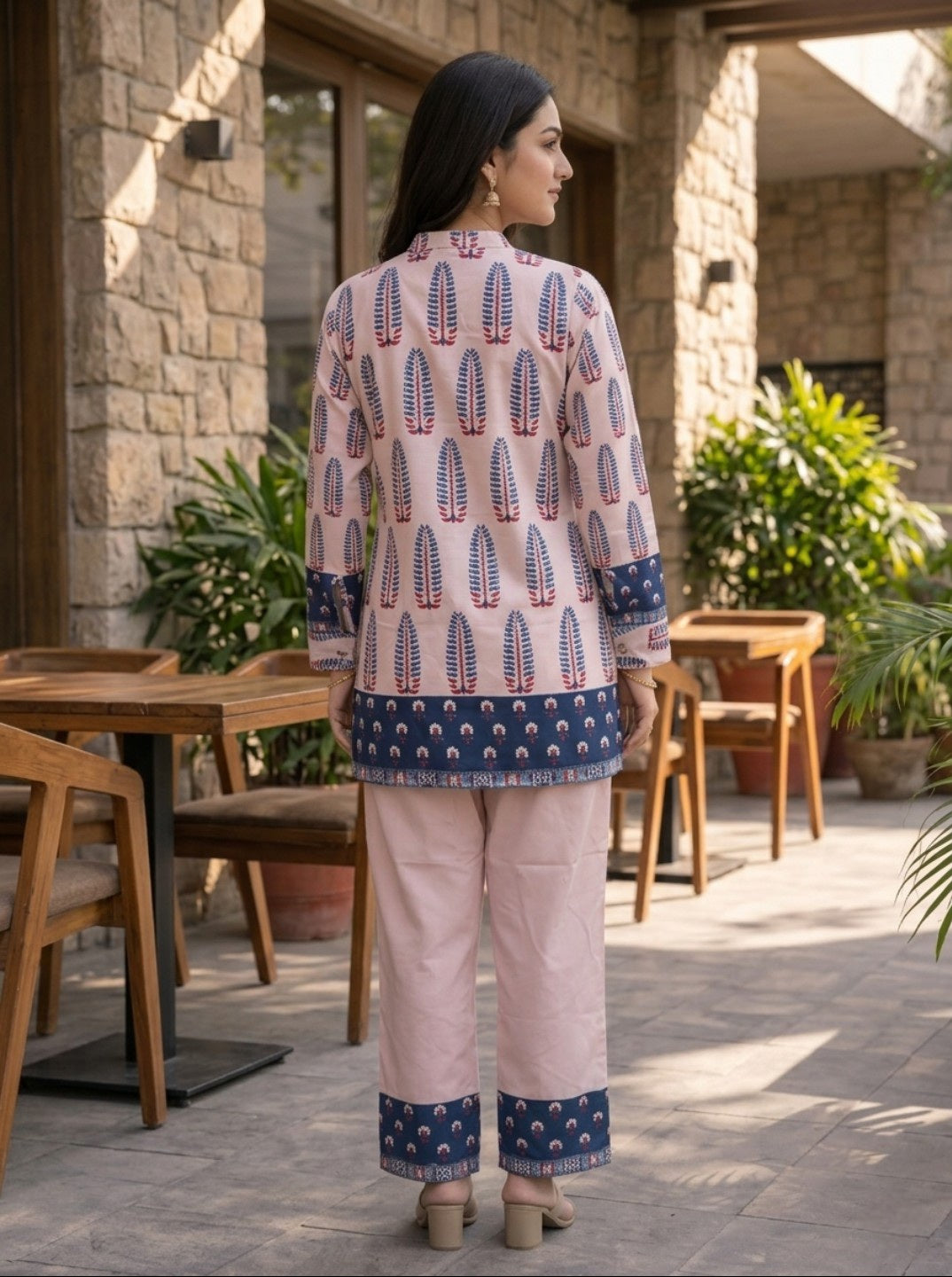 Peach Printed Rayon Slub Co-Ord Set for Women | Ethnic Casual Kurta & Pant Set | Straight Fit Stylish Co-Ord Set
