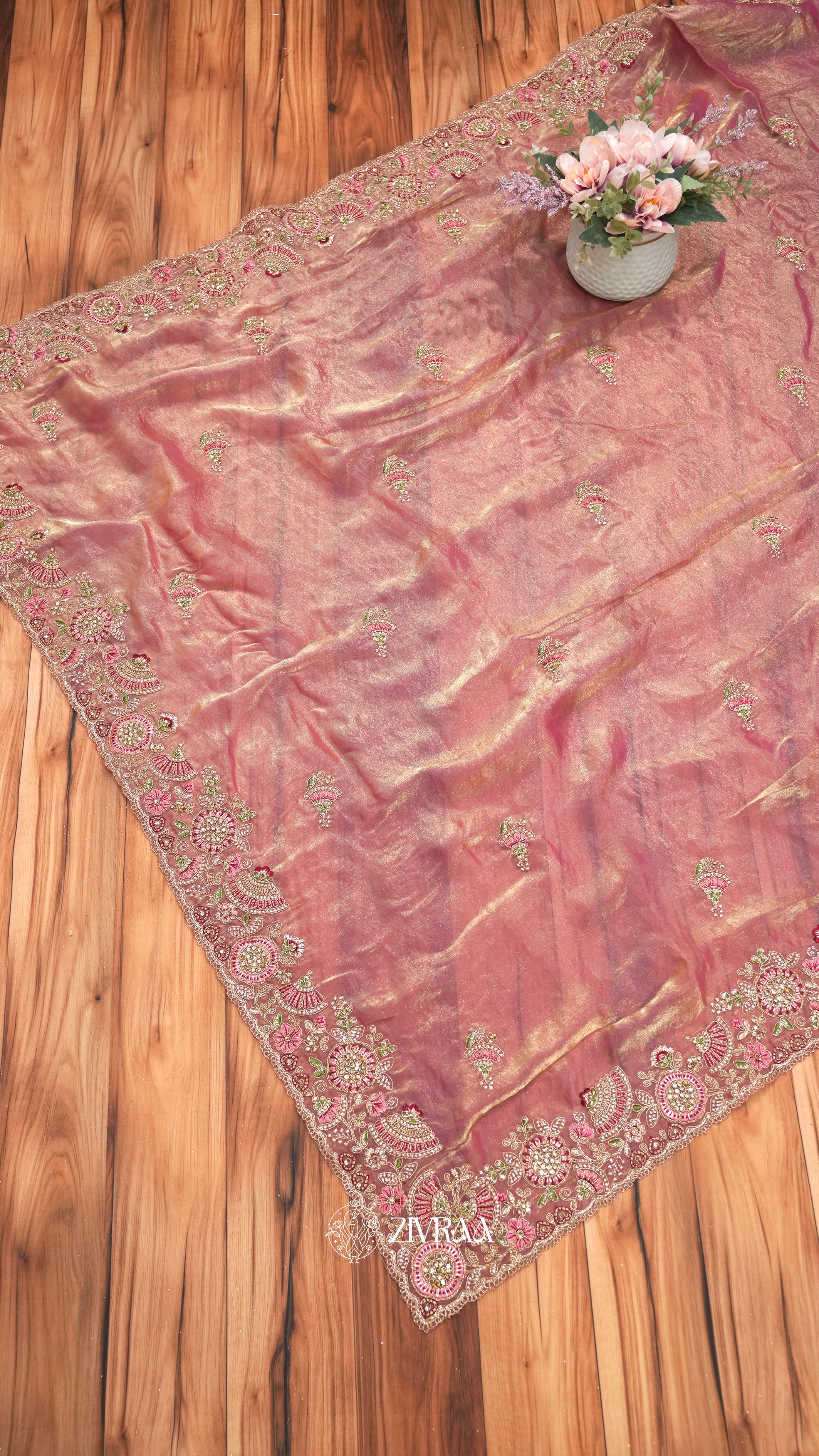 Mustard Golden Silk Saree with Heavy Floral Embroidered Border & Zari Work