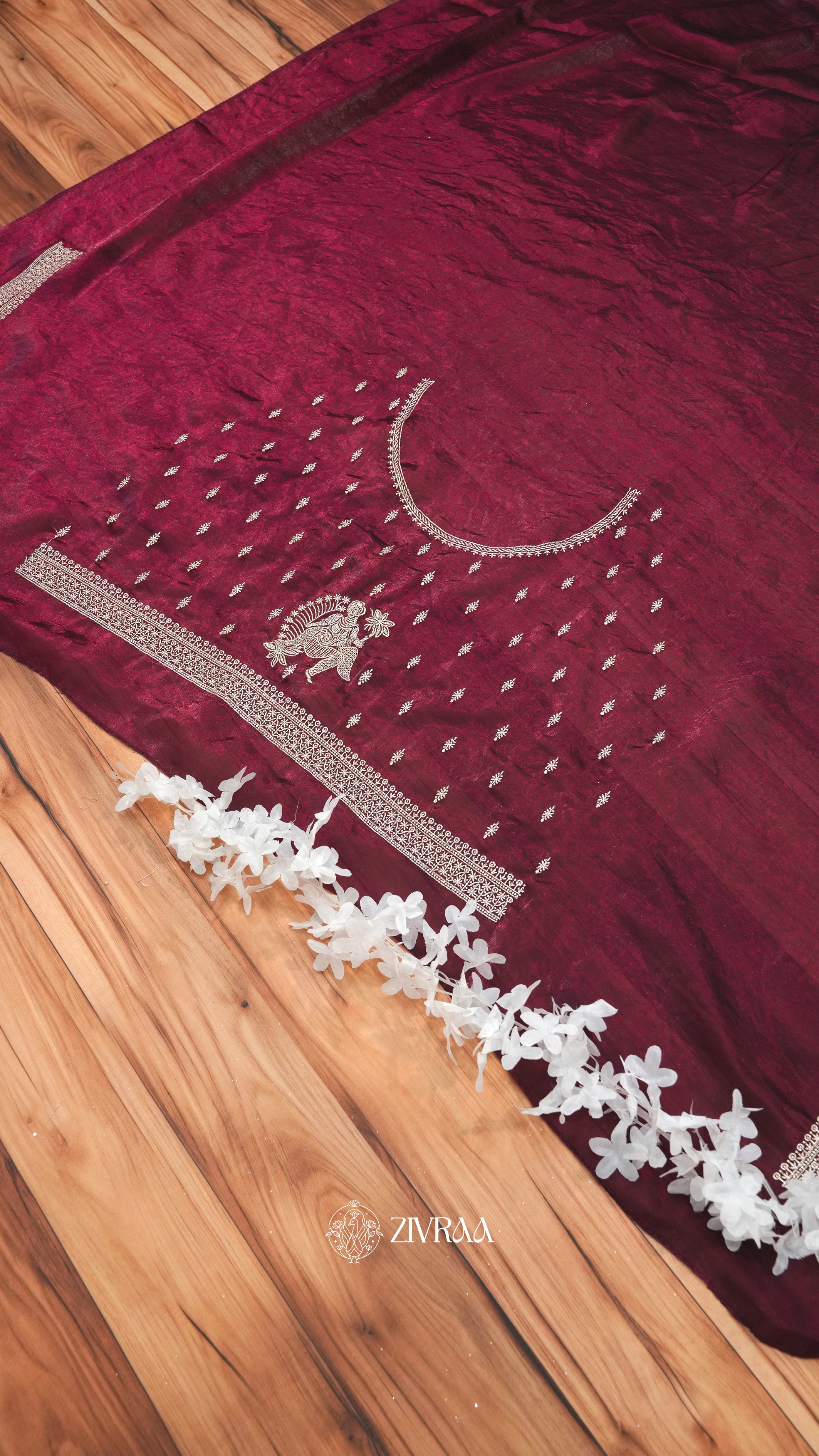 Elegant Wine Maroon Silk Saree with Traditional Silver Zari Figurative Border