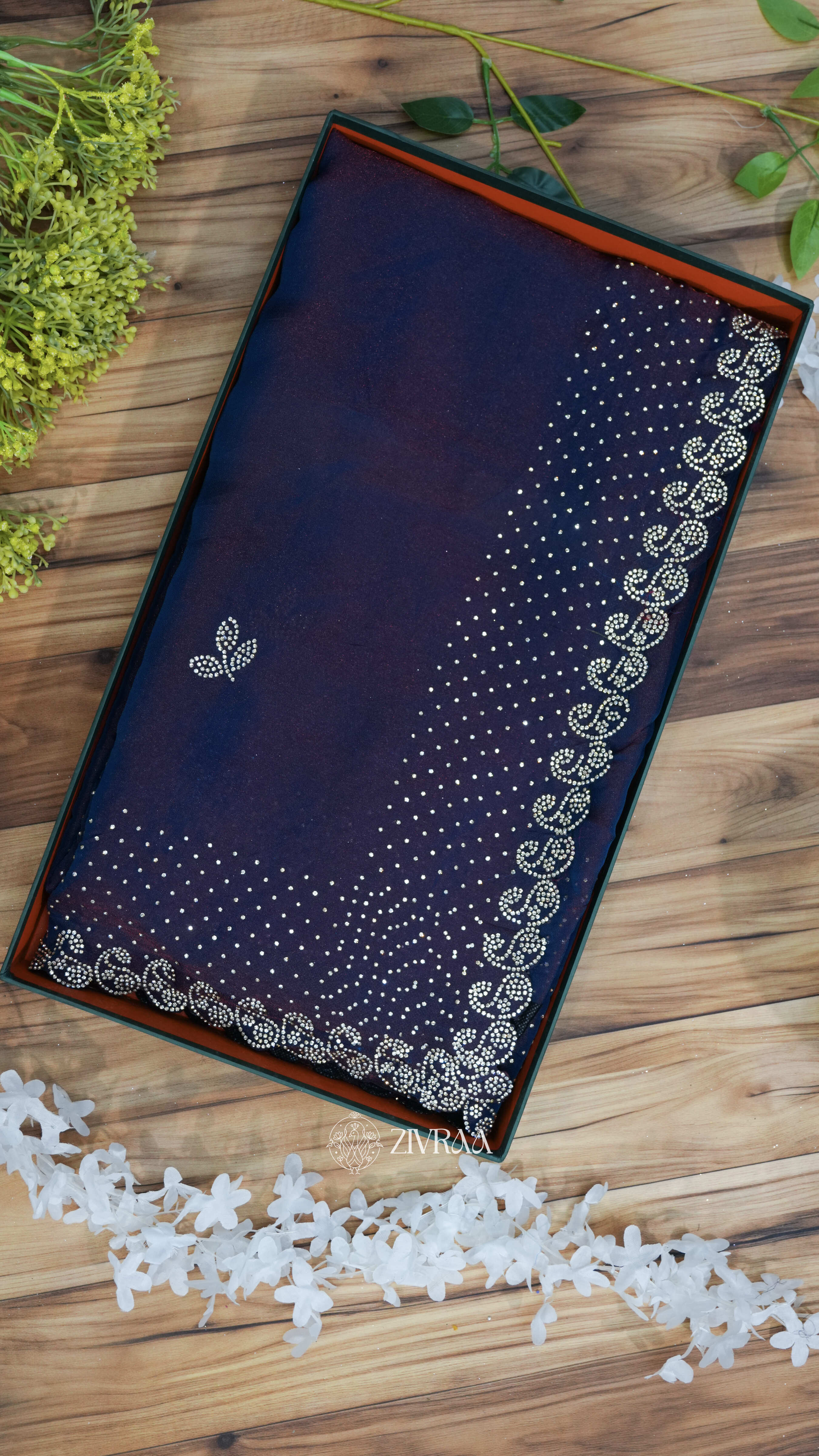 Elegant purple Stone Work Saree with Designer Border | Party & Festive Wear