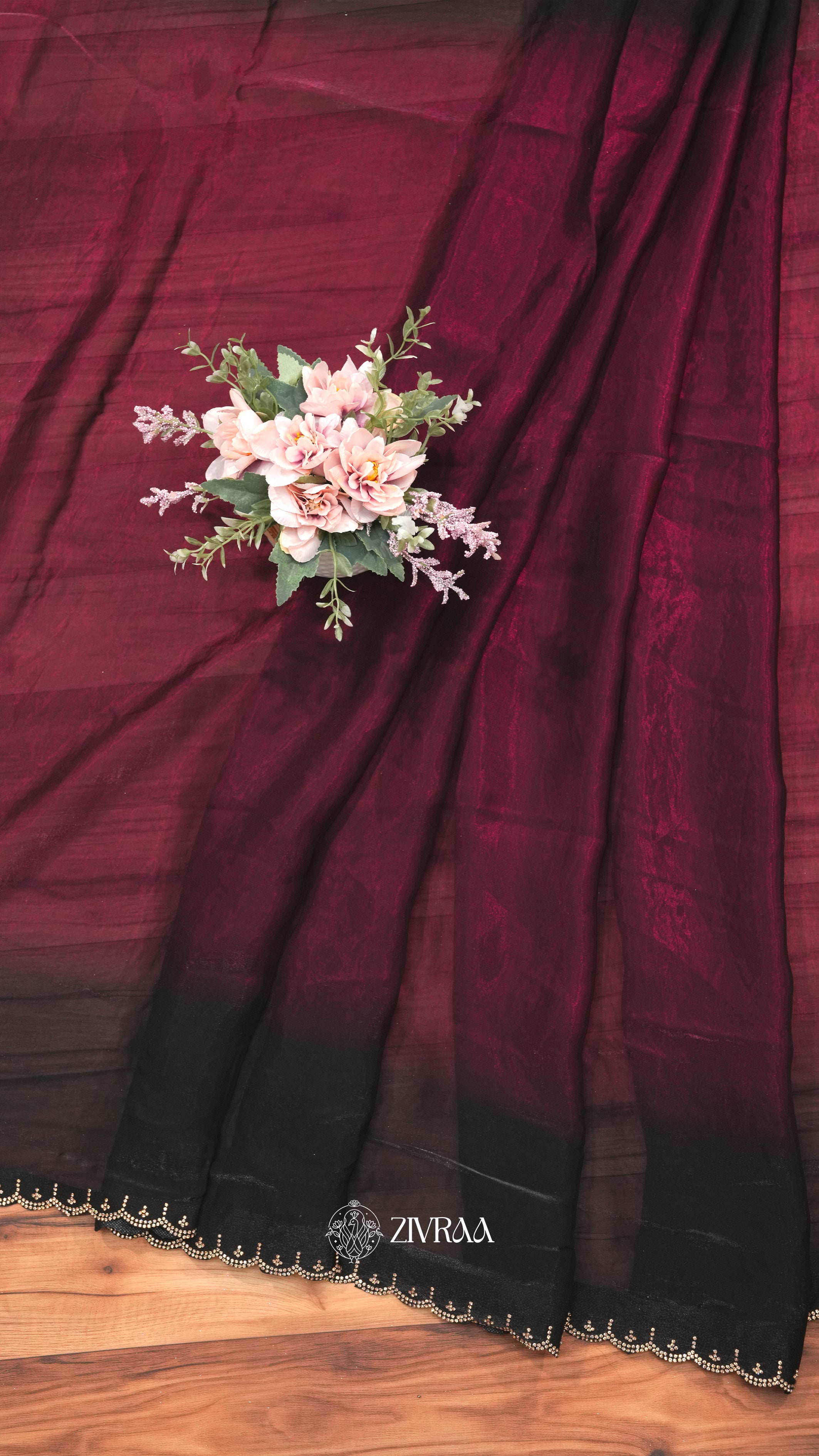 Elegant Teal Ombre Saree with Gold Floral Embellished Border