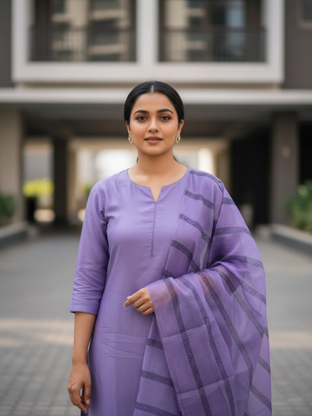 Purple 3 Piece Kurta Set for Women with Printed Dupatta | Elegant Straight Kurti Pant Set | Office Wear, Festive Wear & Daily Wear Ethnic Suit