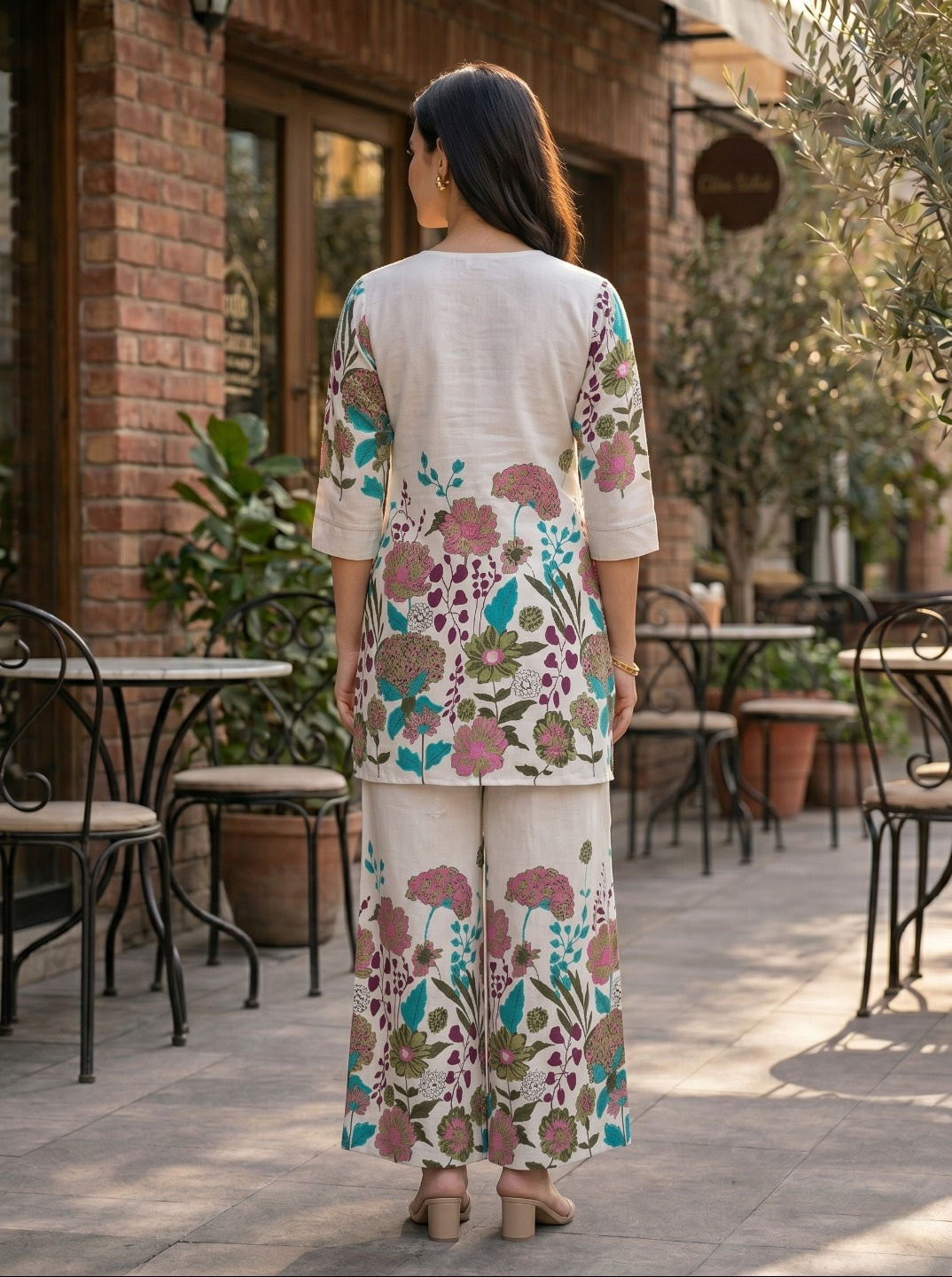 Women Off-White Multicolor Floral Printed Khadi Cotton Co-Ord Set with Straight Kurta & Trousers