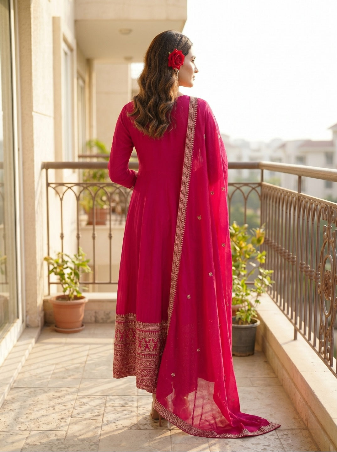 Women Darkpink Vichitra Silk Embroidered 3 Piece Kurta Set with Dupatta | Festive & Party Wear Ethnic Set