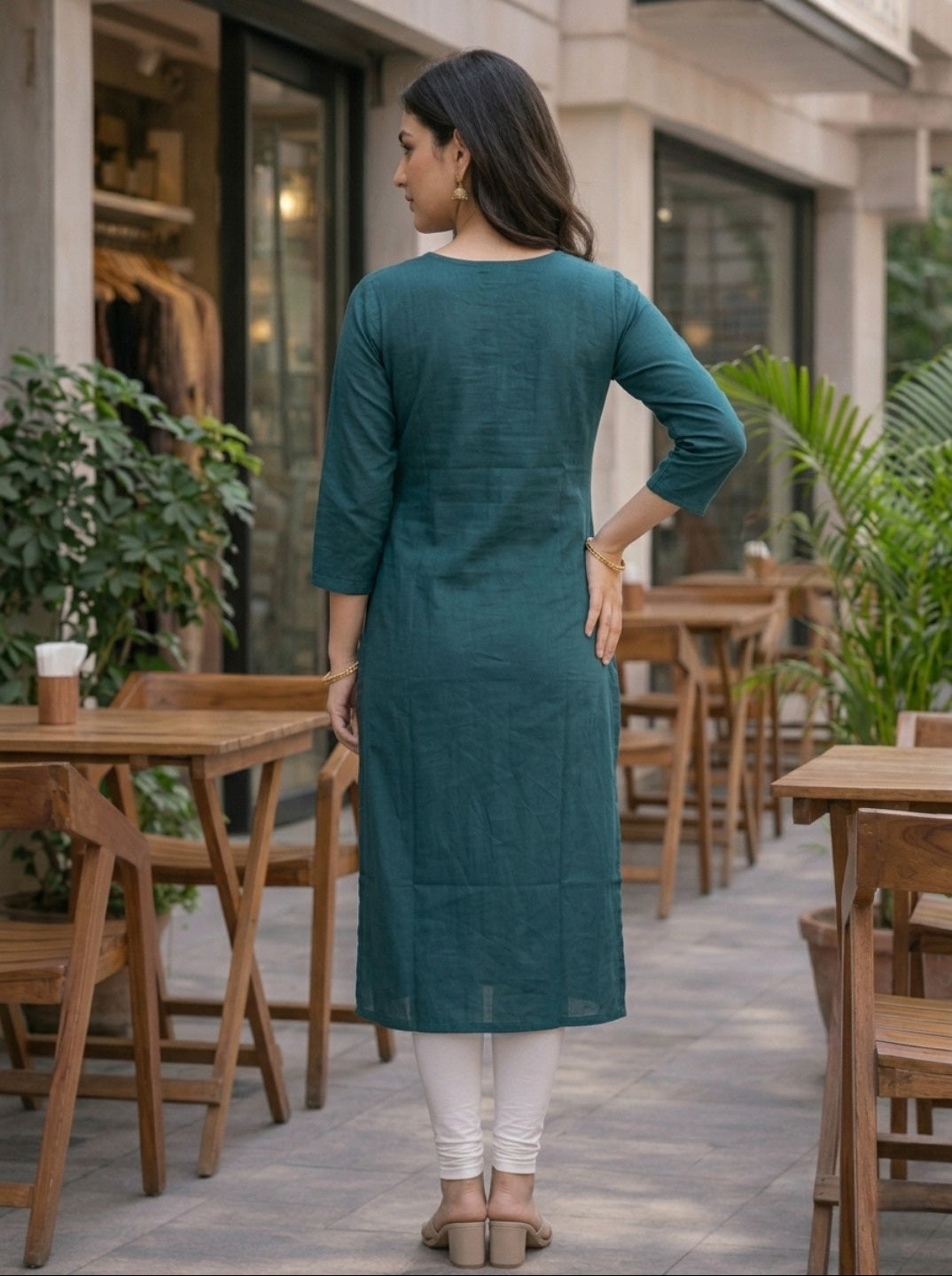 Stylish Teal Green Rayon Slub Embroidered Straight Kurti for Women | Casual Ethnic Wear