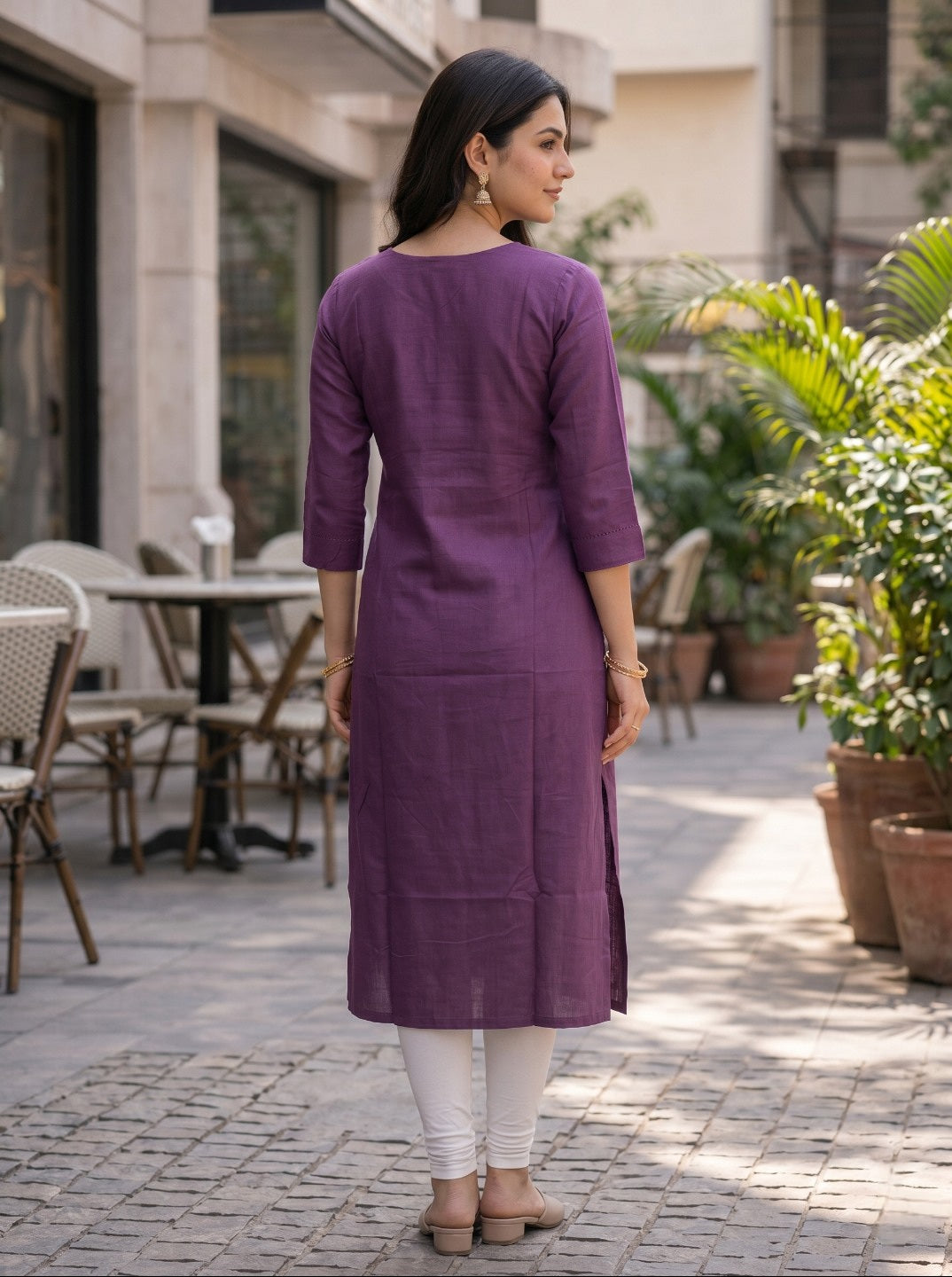 Women Wine Rayon Slub Embroidered Straight Kurti | Elegant Ethnic Casual Wear for Women