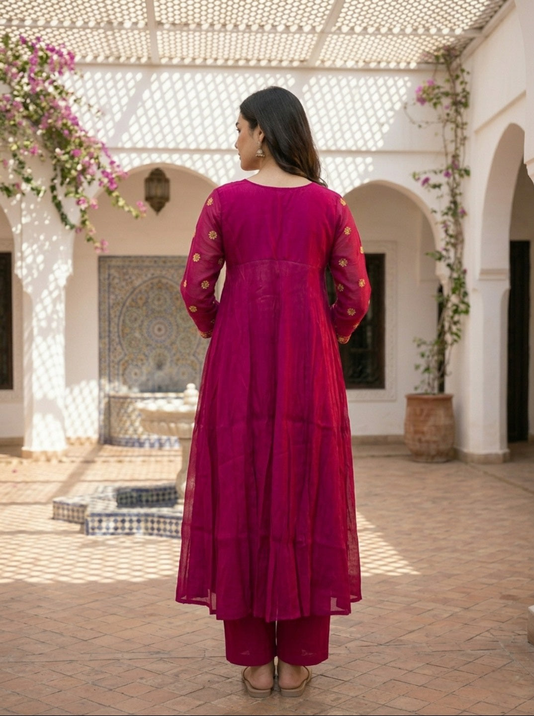 Premium Floral Printed Mal Chanderi Kurta Set for Women with Roman Silk Pant | Elegant Festive & Ethnic Wear